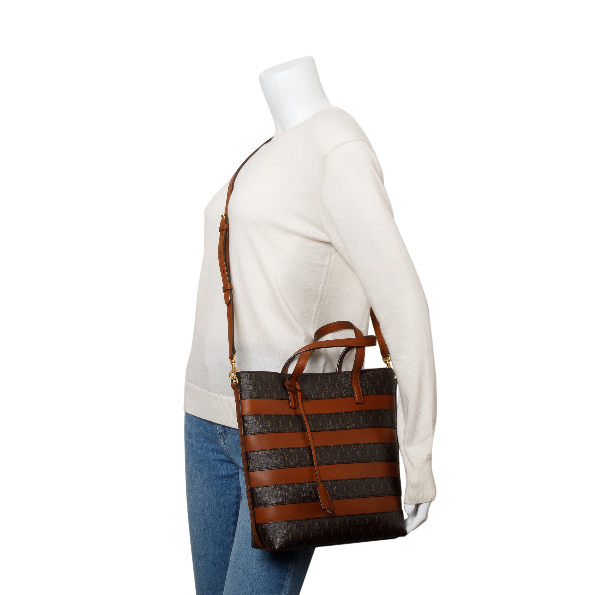 Saint Laurent 2021 Brown Le Monogram Toy Shopping Tote w/ Strap