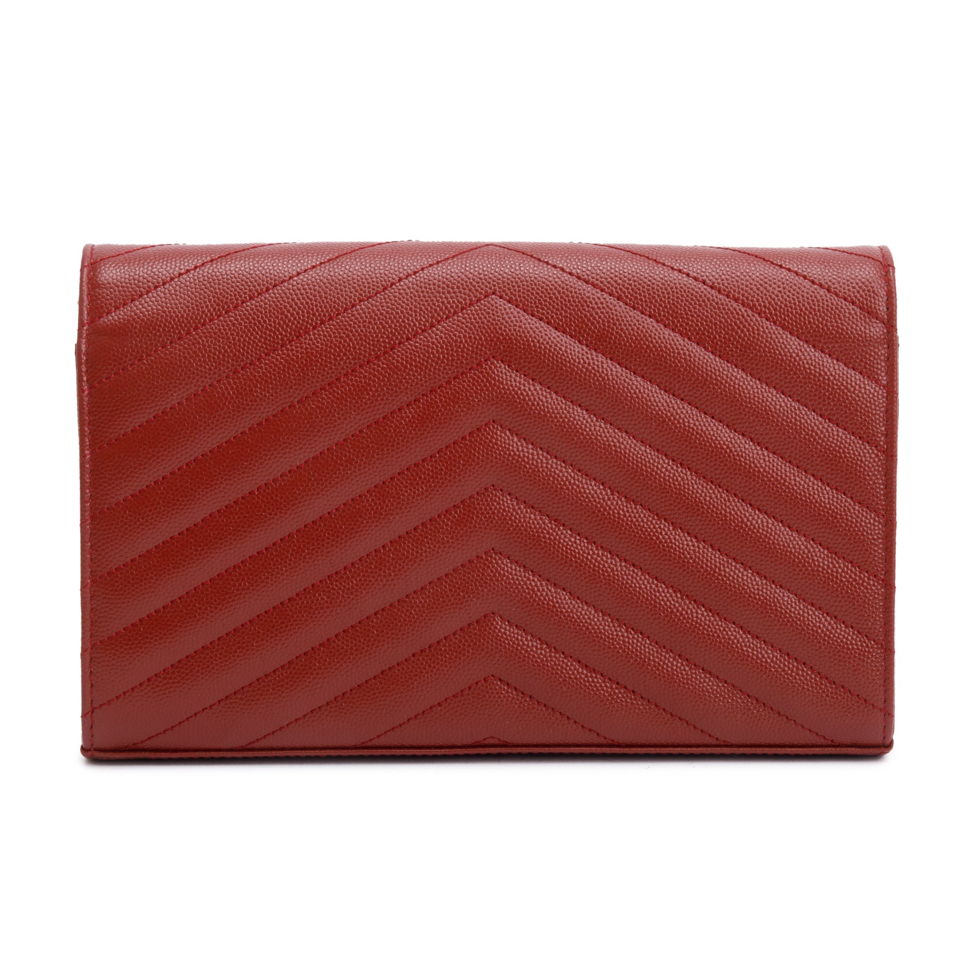 Saint Laurent 2021 Burgundy Grain De Poudre Leather Cassandre Matelasse Chain Wallet w/ Box & Receipt