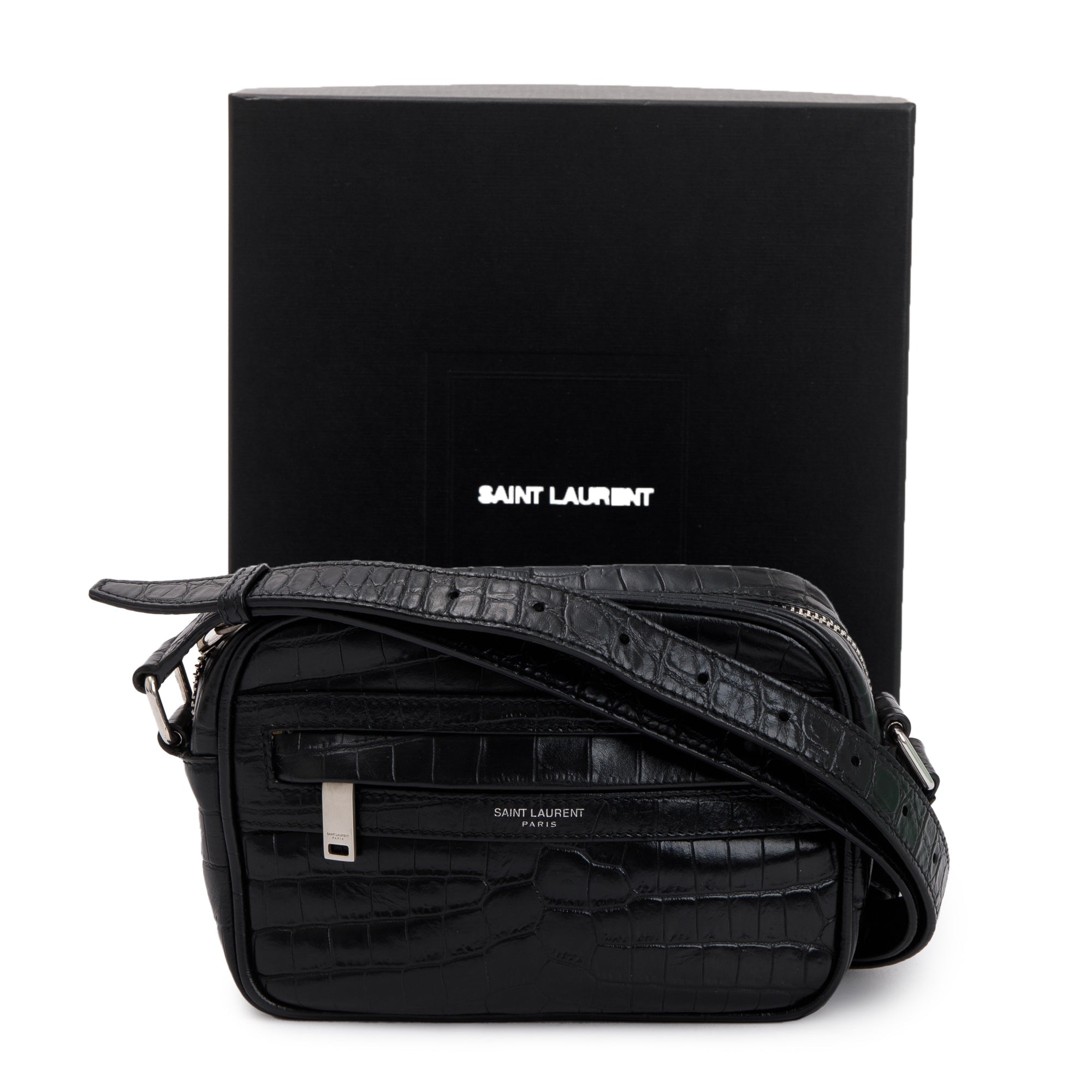 Saint Laurent 2021 Croc-Embossed Camp Camera Bag w/ Box