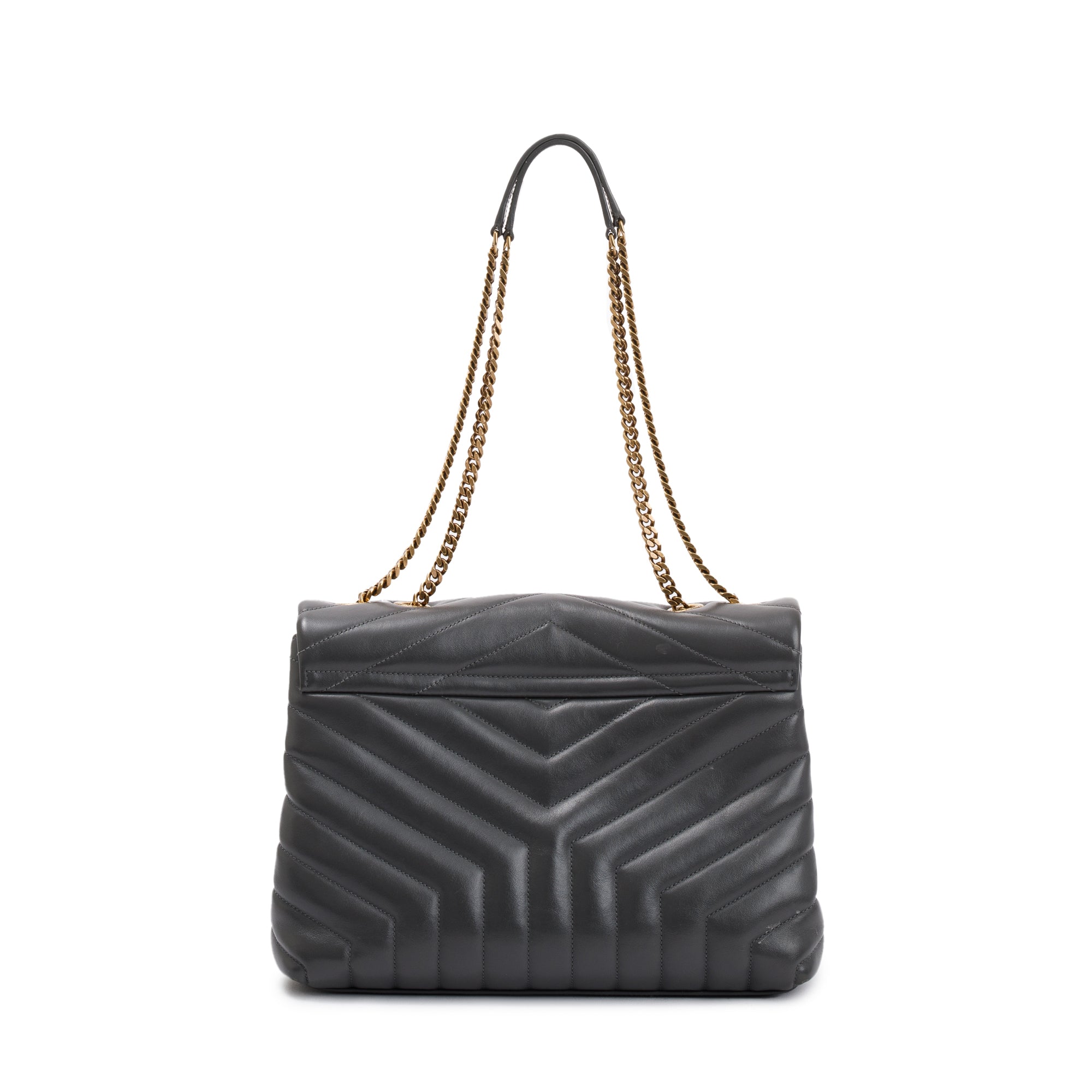 Saint Laurent 2021 Grey Calfskin Leather Medium Loulou Monogram Shoulder Bag w/ Box