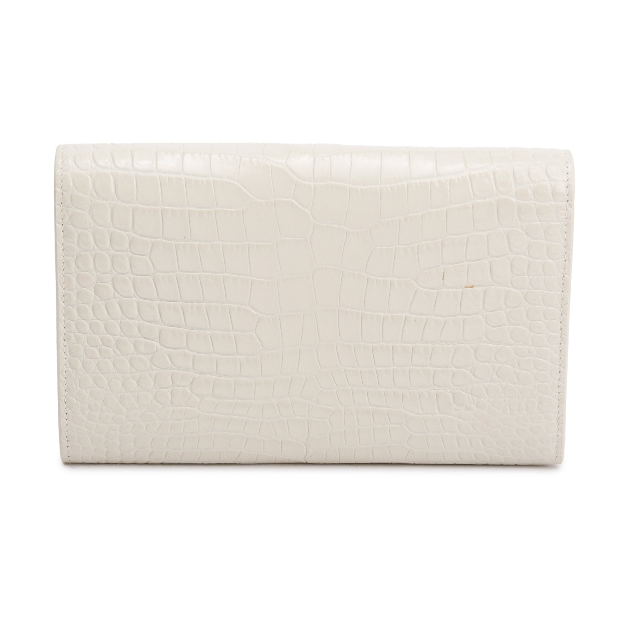Saint Laurent 2021 Neutral Crocodile Embossed Leather Uptown Chain Wallet w/ Box