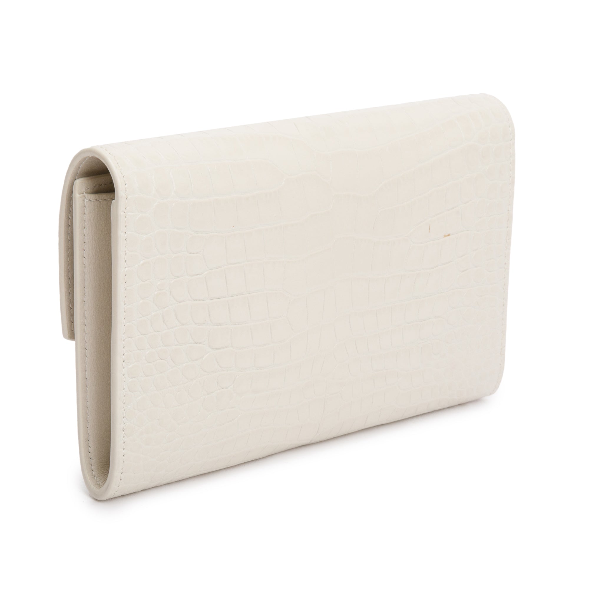 Saint Laurent 2021 Neutral Crocodile Embossed Leather Uptown Chain Wallet w/ Box