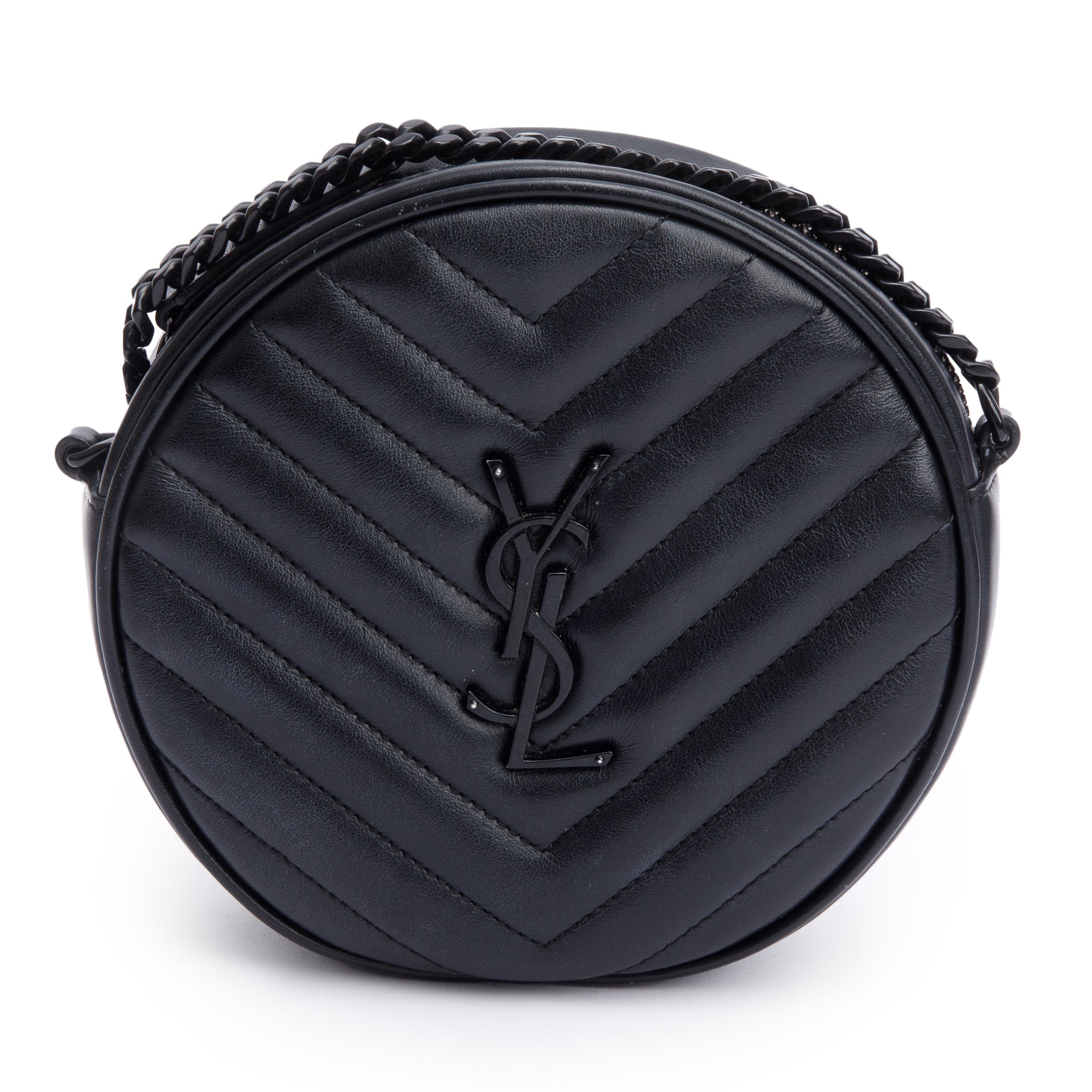 Saint Laurent 2021 So Black Quilted Leather Round Vinyle Camera Bag