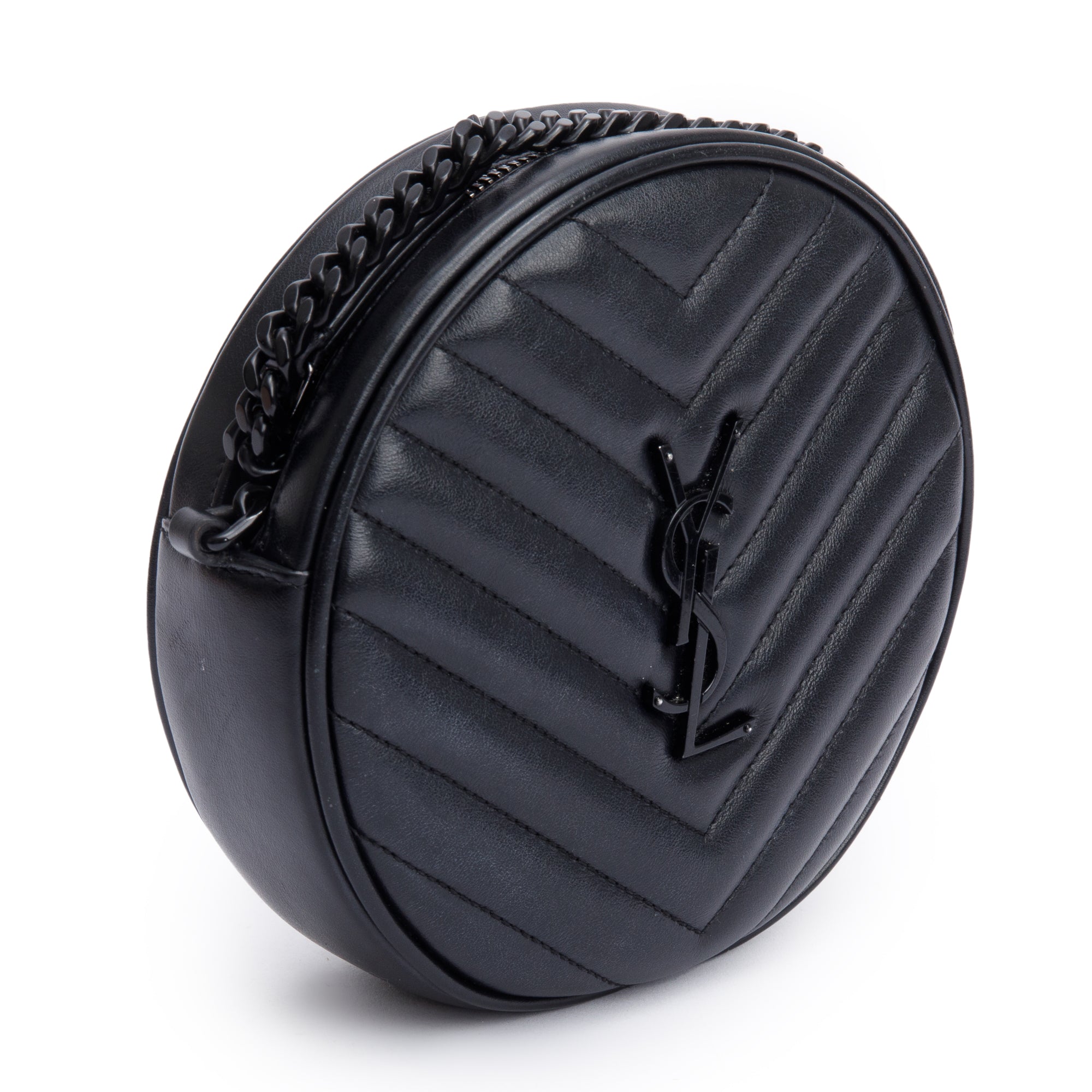 Saint Laurent 2021 So Black Quilted Leather Round Vinyle Camera Bag
