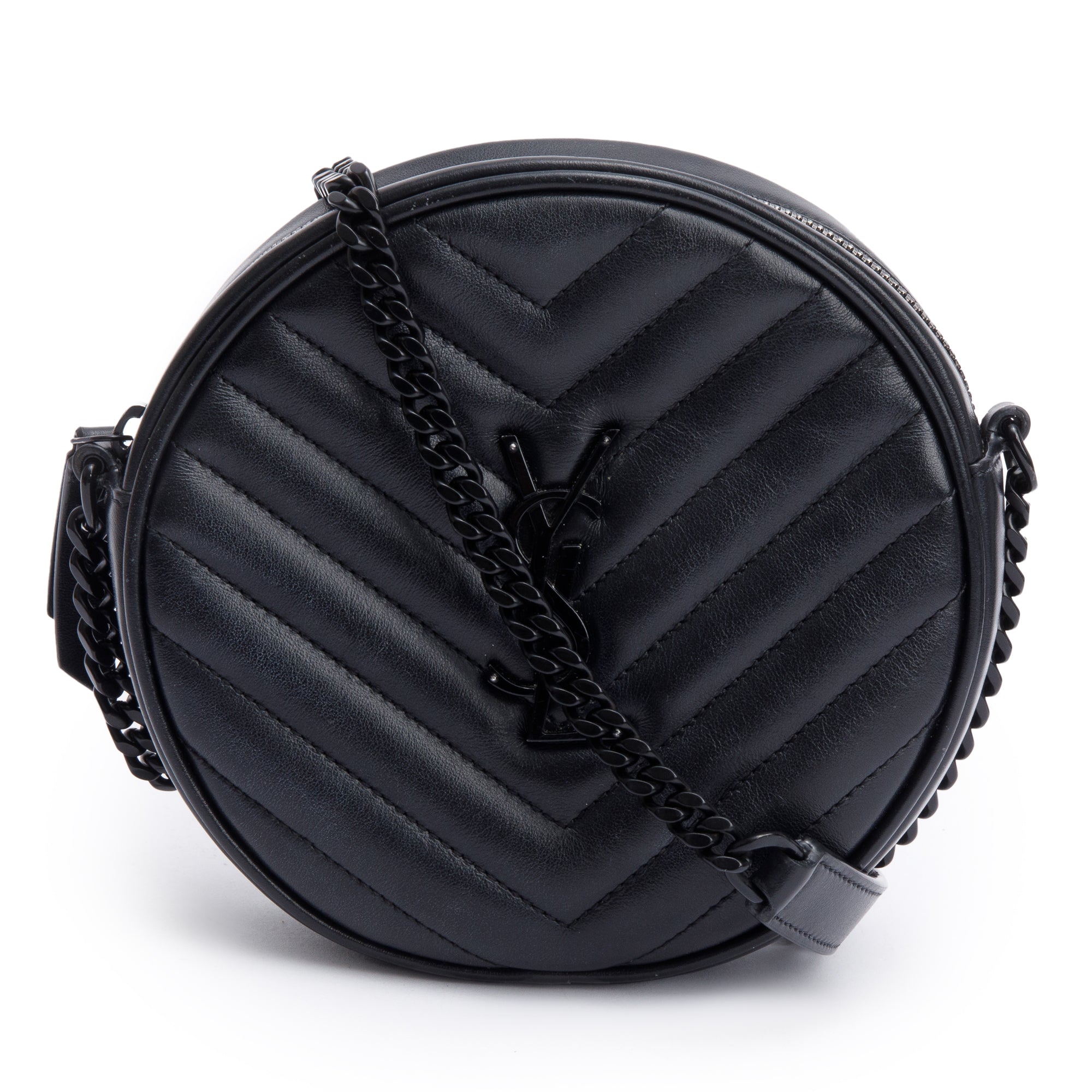 Saint Laurent 2021 So Black Quilted Leather Round Vinyle Camera Bag