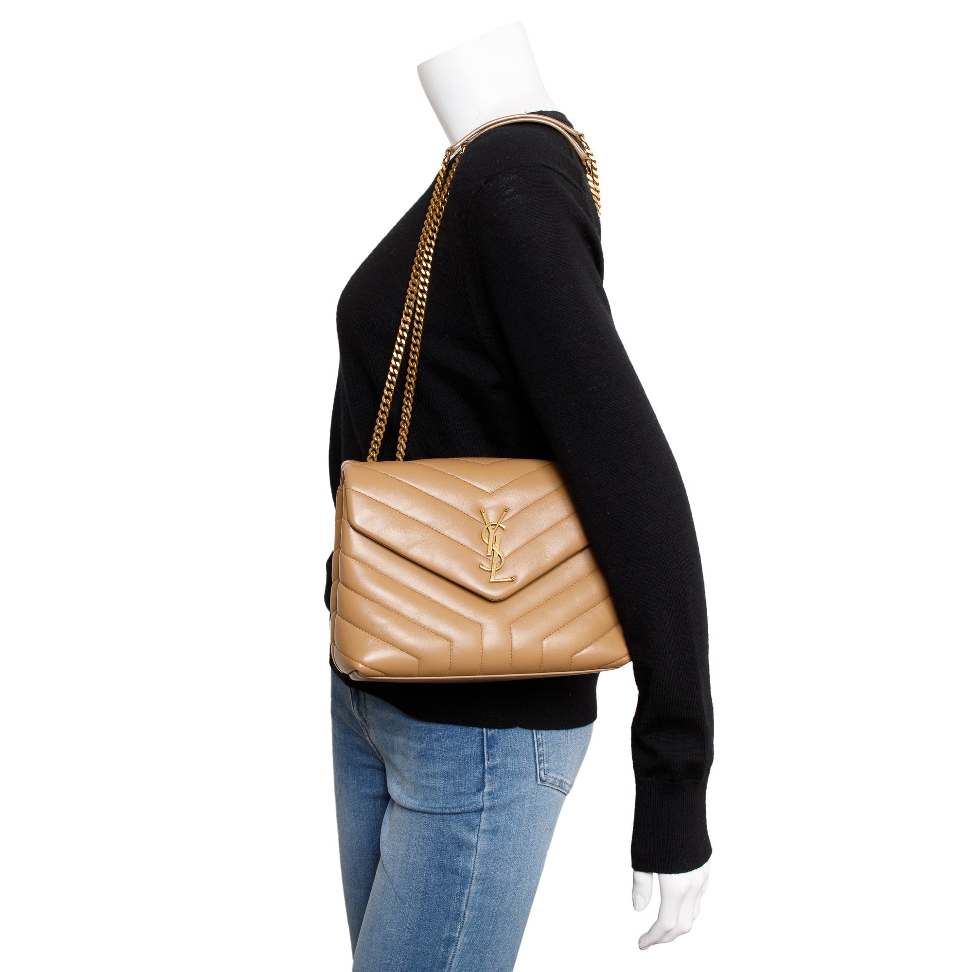 Saint Laurent 2022 Beige Calfskin Leather Small Loulou Chain Shoulder Bag