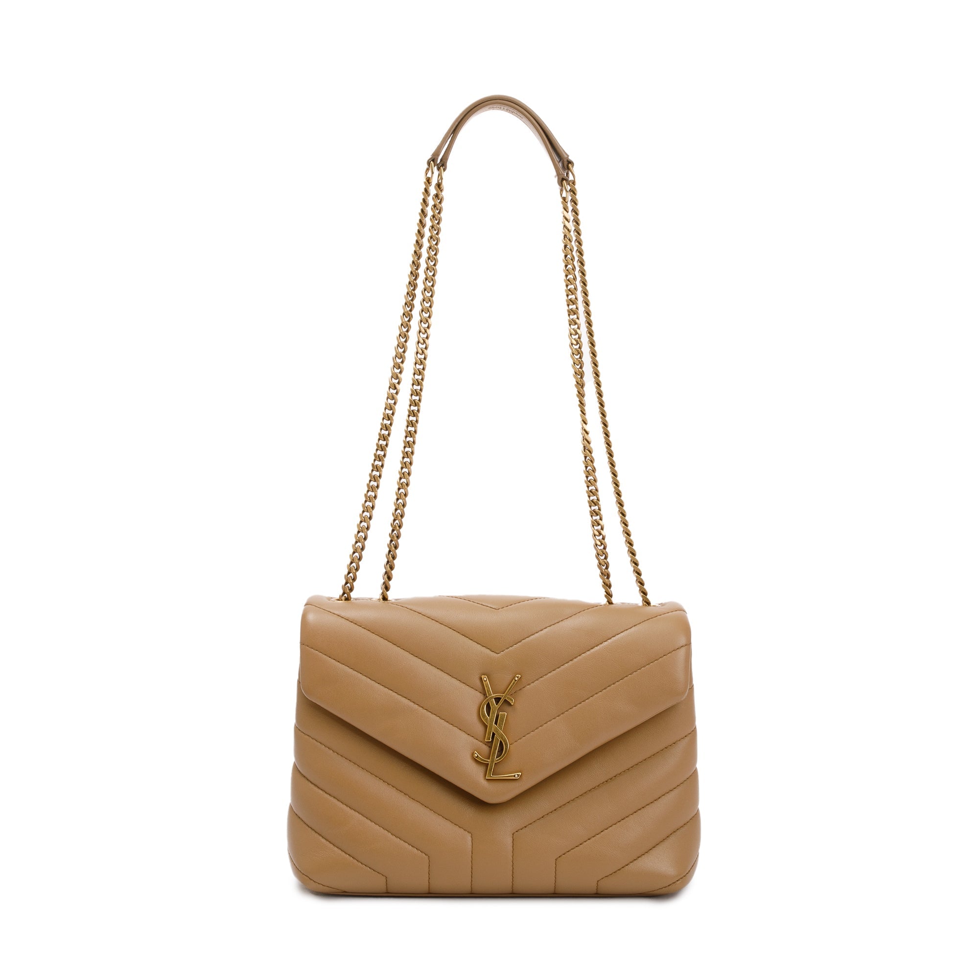 Saint Laurent 2022 Beige Calfskin Leather Small Loulou Chain Shoulder Bag