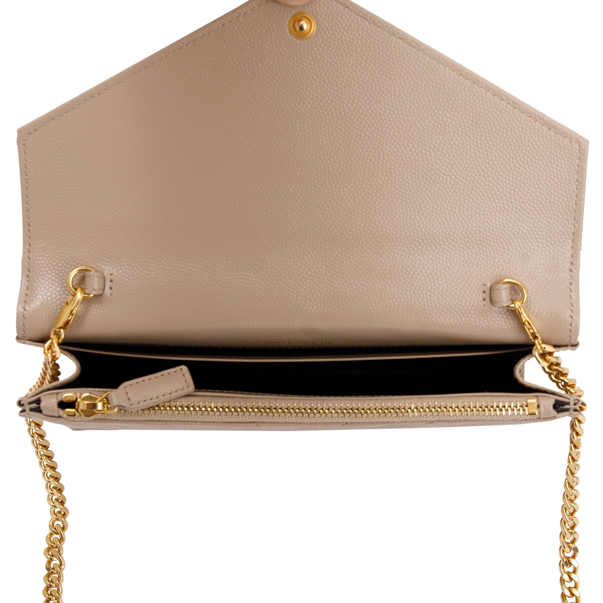 Saint Laurent 2022 Beige Cassandre Matelasse Envelope Chain Wallet w/ Box