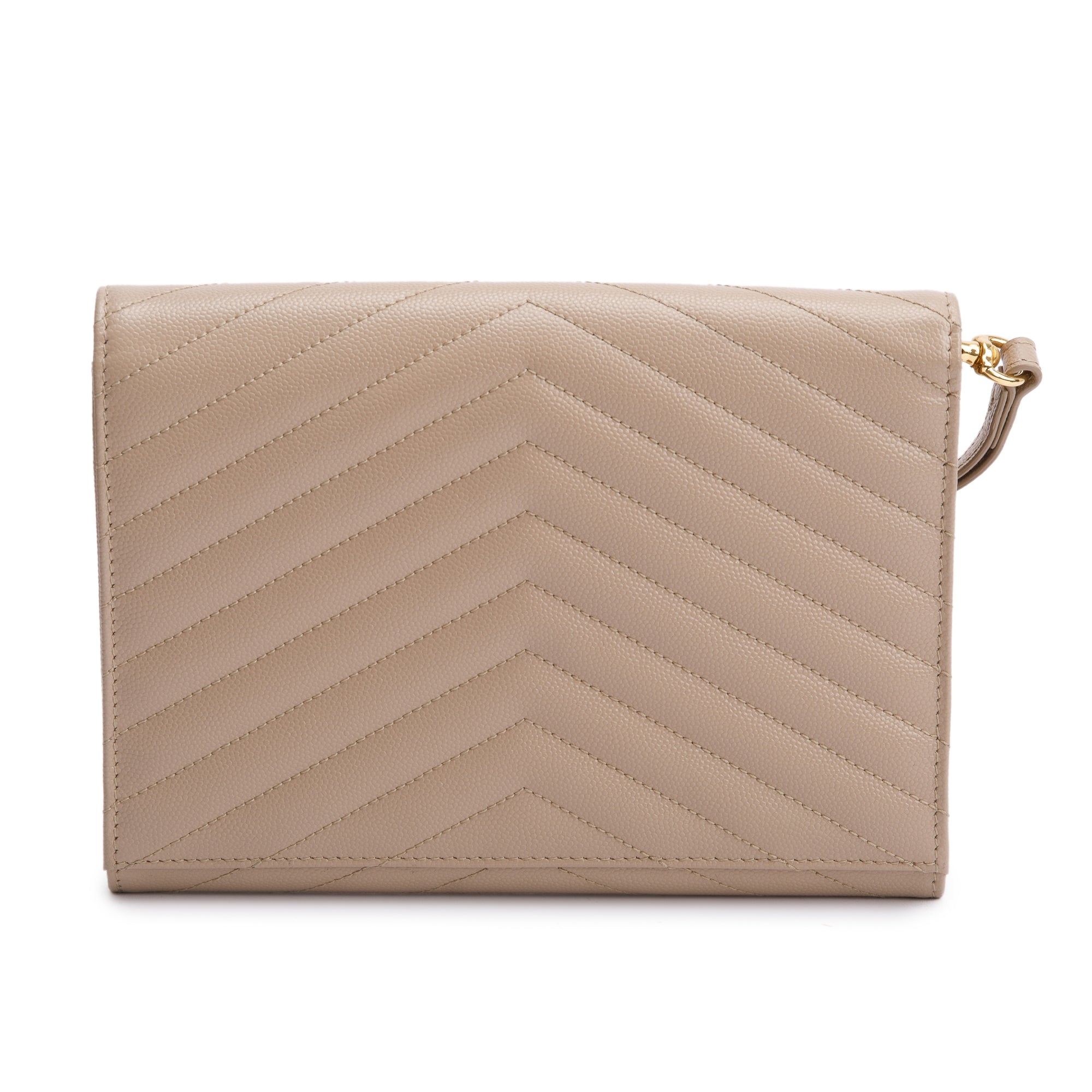 Saint Laurent 2022 Beige Grain De Poudre Matelasse Cassandre Flap Pouch w/ Strap