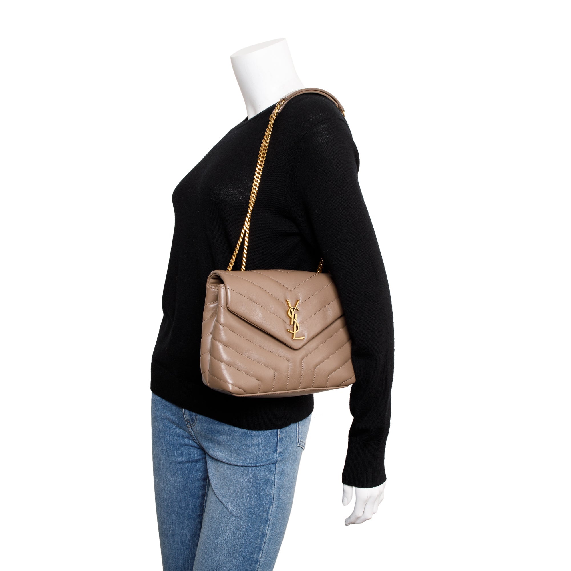 Saint Laurent 2022 Beige Leather Small Loulou Chain Shoulder Bag