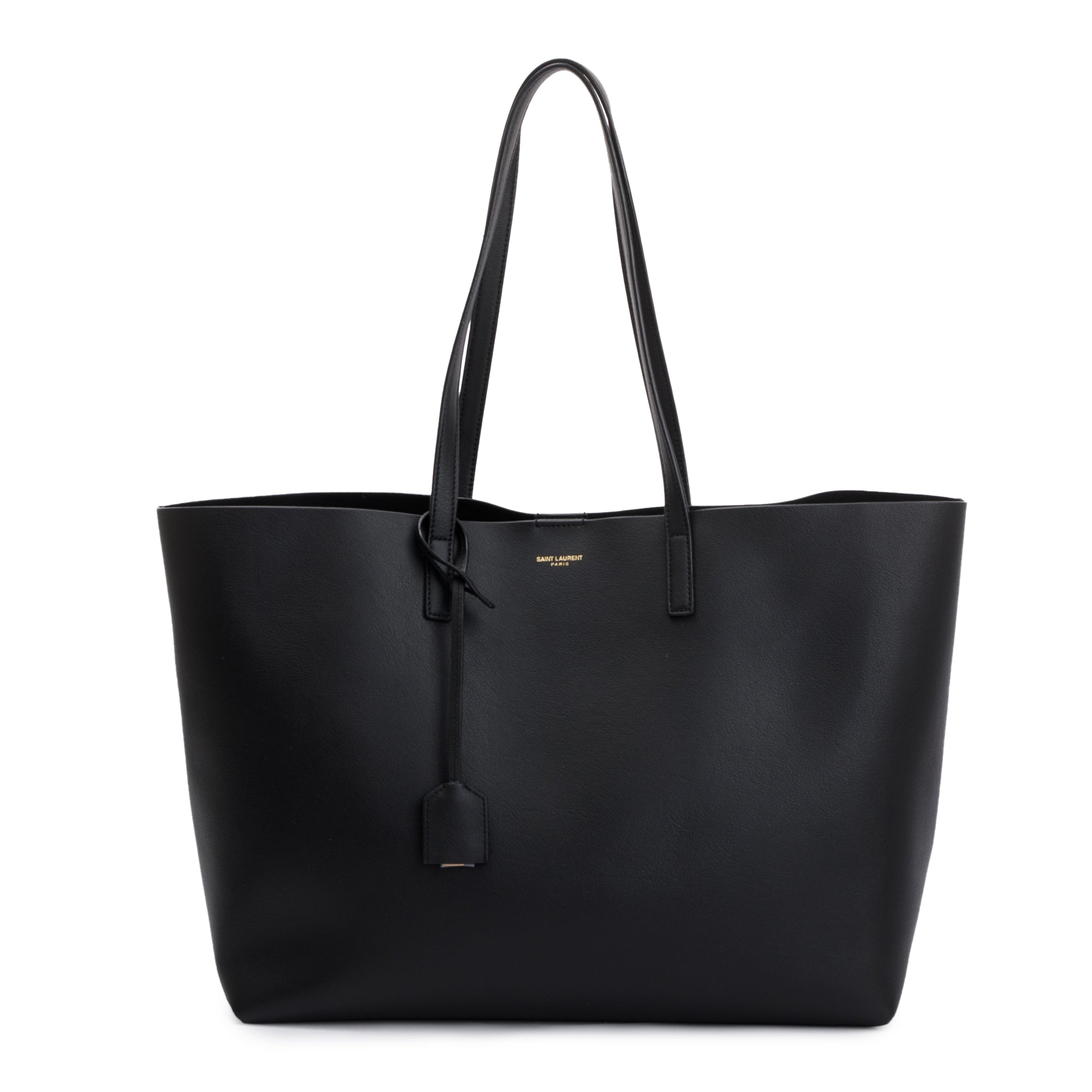 Saint Laurent 2022 Black Calfskin Leather Large E/W Shopping Tote w/ Pouch