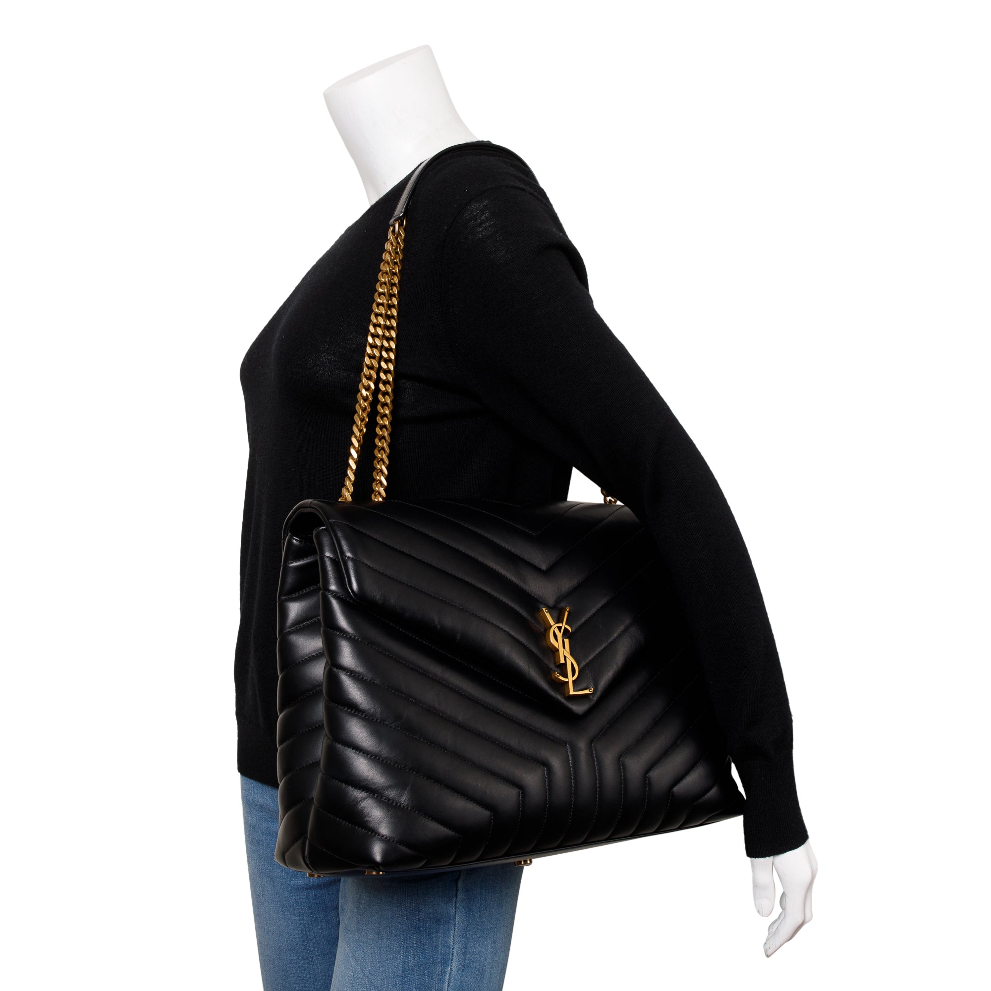 Saint Laurent 2022 Black Calfskin Leather Large Loulou Shoulder Bag w/ Box