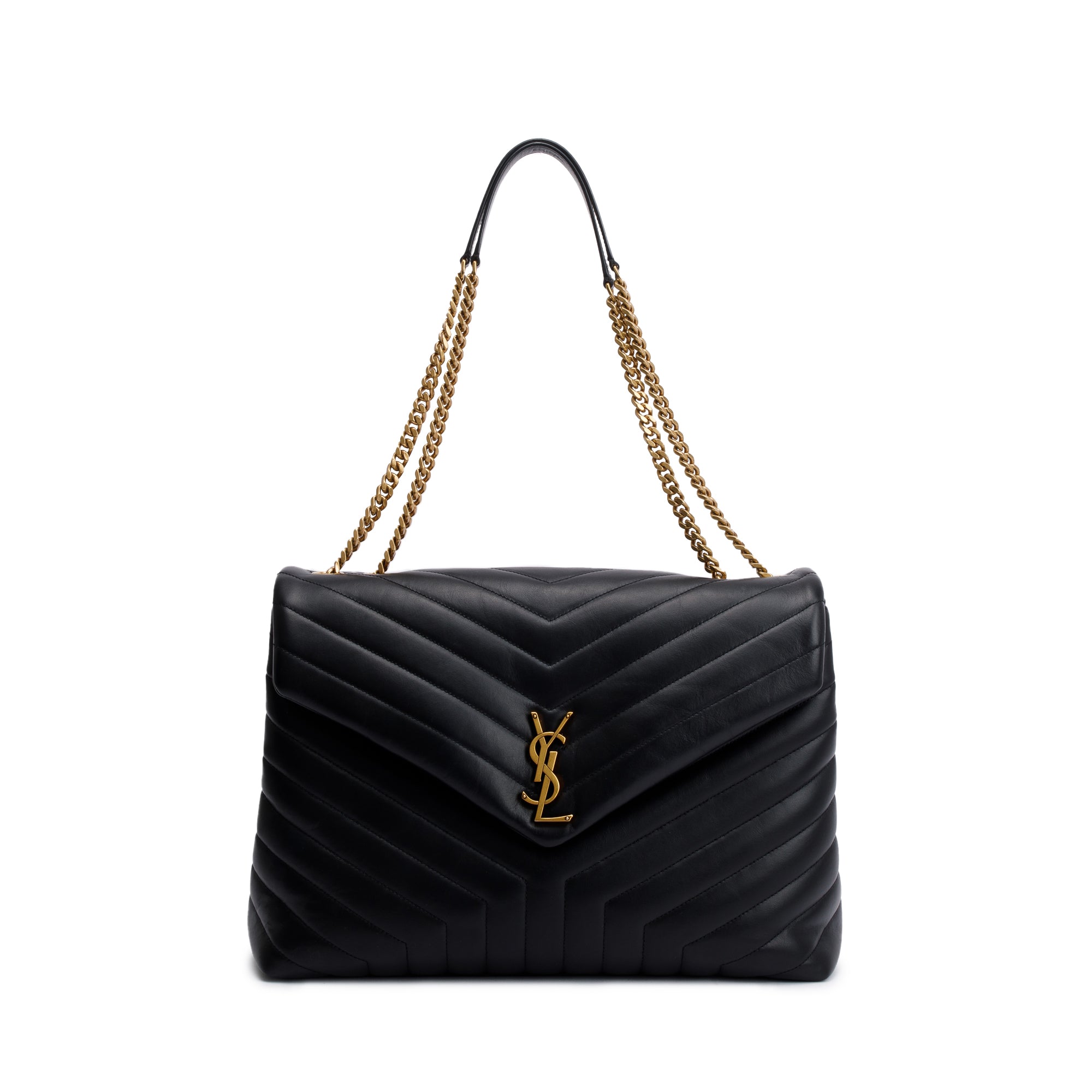 Saint Laurent 2022 Black Calfskin Leather Large Loulou Shoulder Bag w/ Box