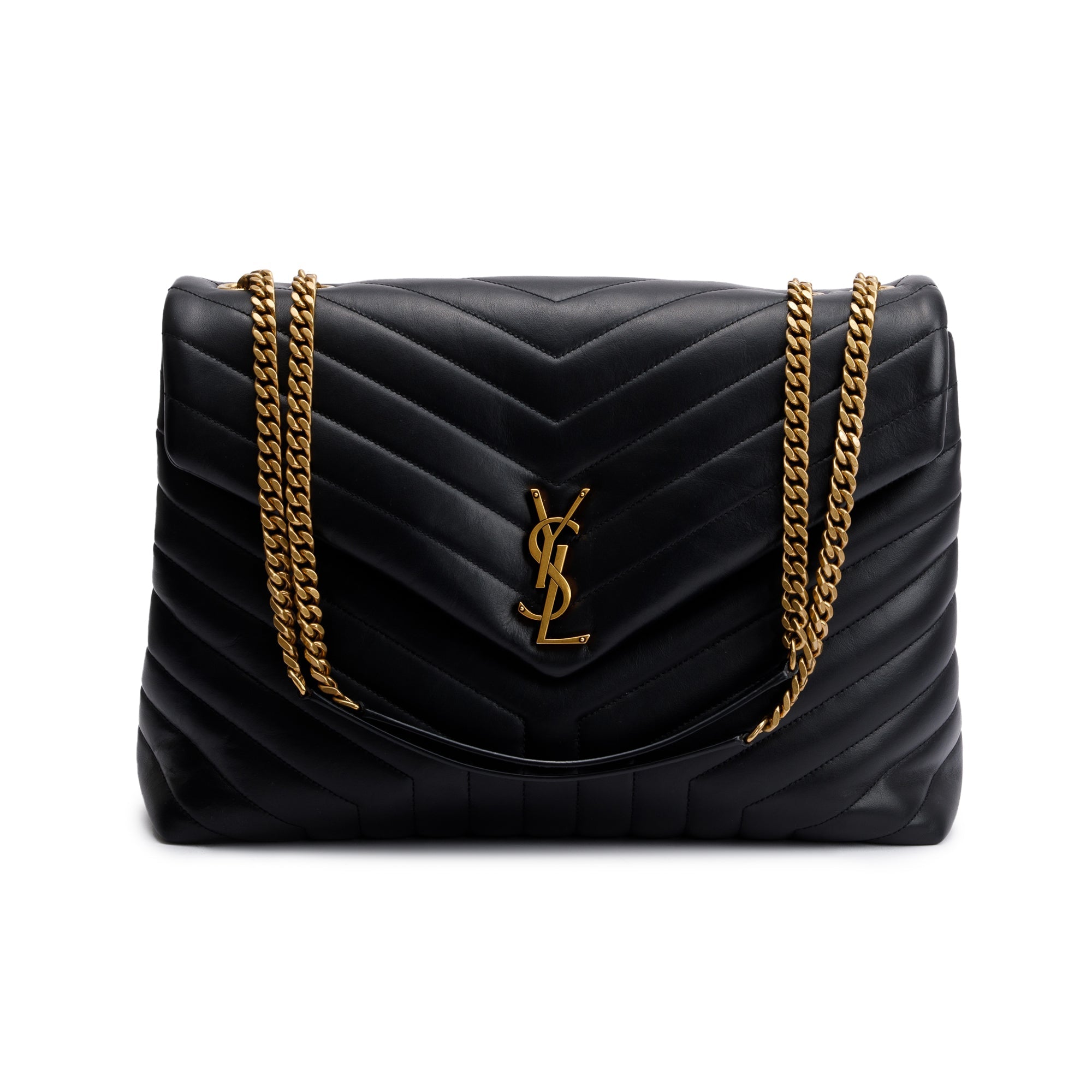 Saint Laurent 2022 Black Calfskin Leather Large Loulou Shoulder Bag w/ Box