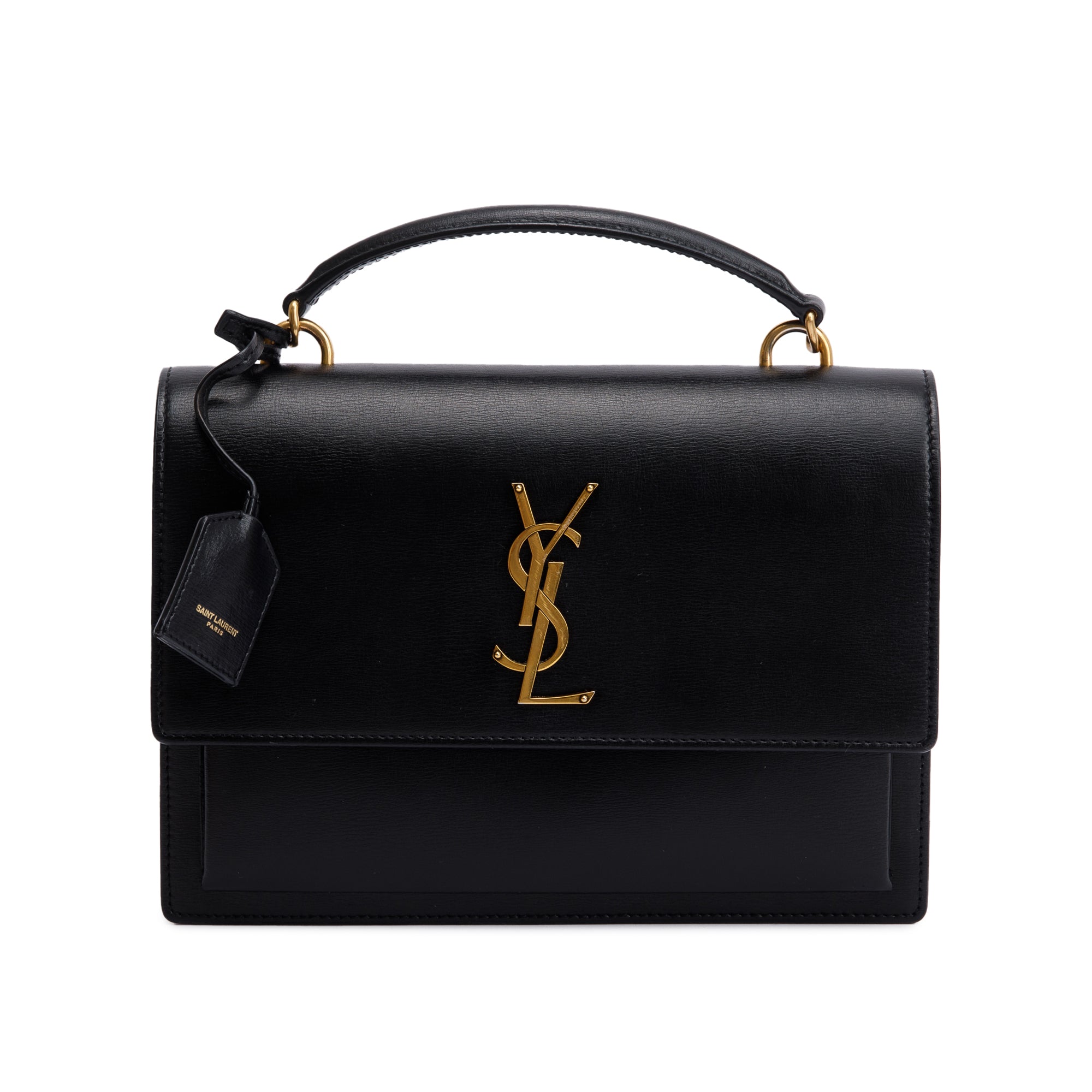Saint Laurent 2022 Black Calfskin Leather Medium Sunset Handle Bag w/ Box
