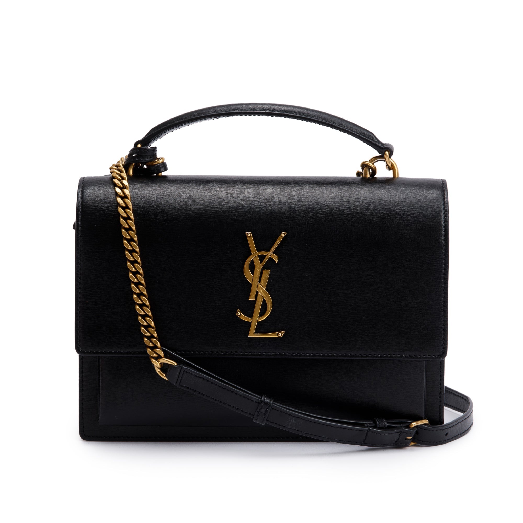 Saint Laurent 2022 Black Calfskin Leather Medium Sunset Handle Bag w/ Box