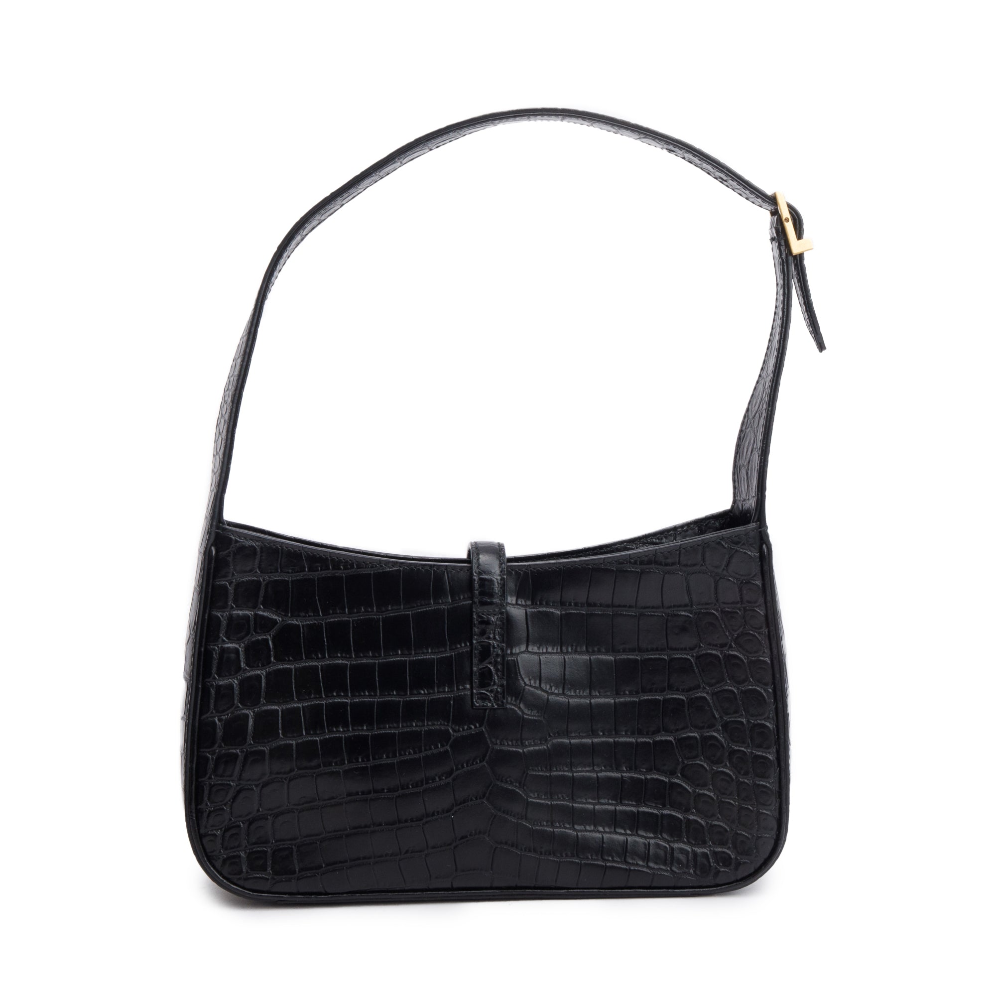 Saint Laurent 2022 Black Croc Embossed Shiny Leather Le 5 A 7 Hobo Bag
