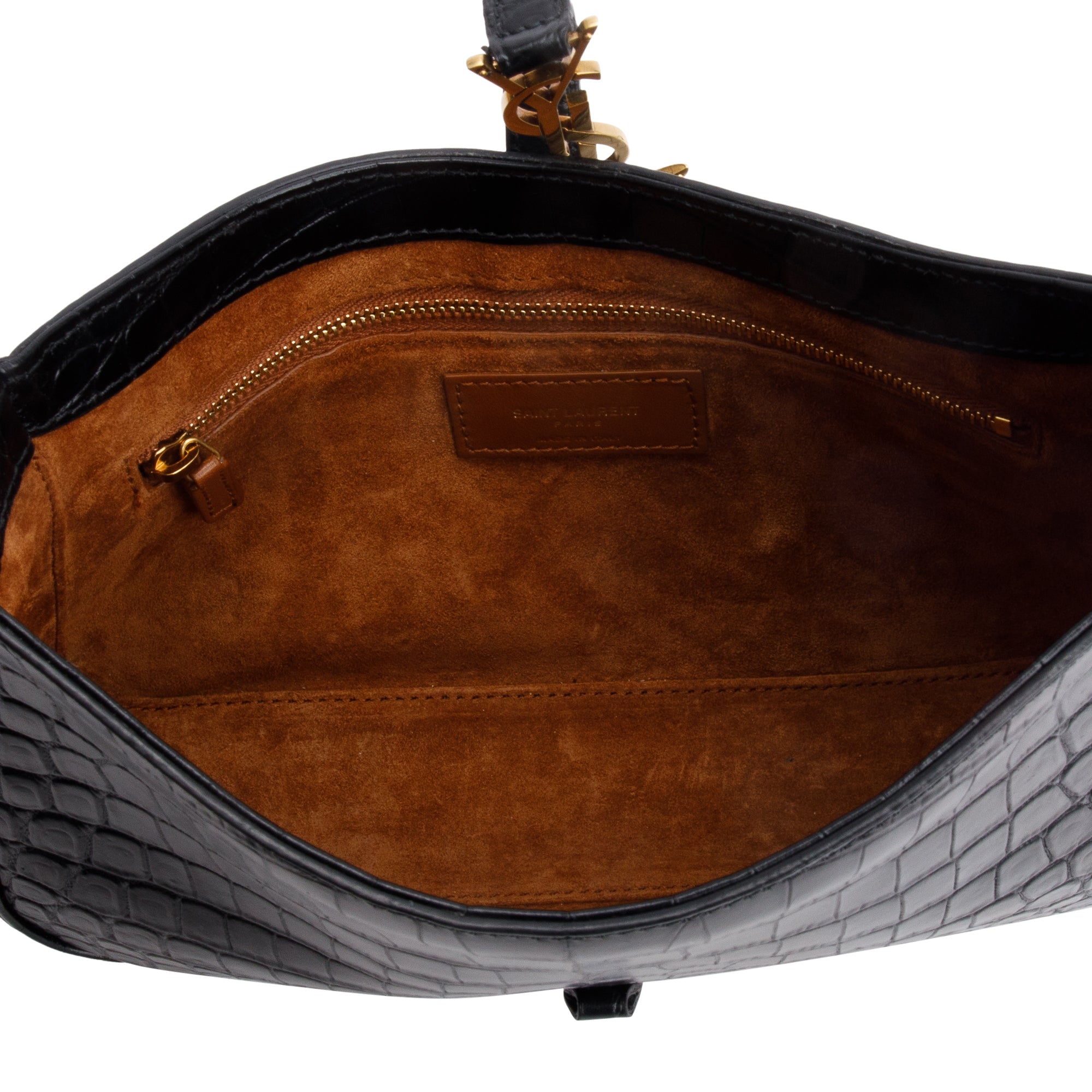 Saint Laurent 2022 Black Croc Embossed Shiny Leather Le 5 A 7 Hobo Bag