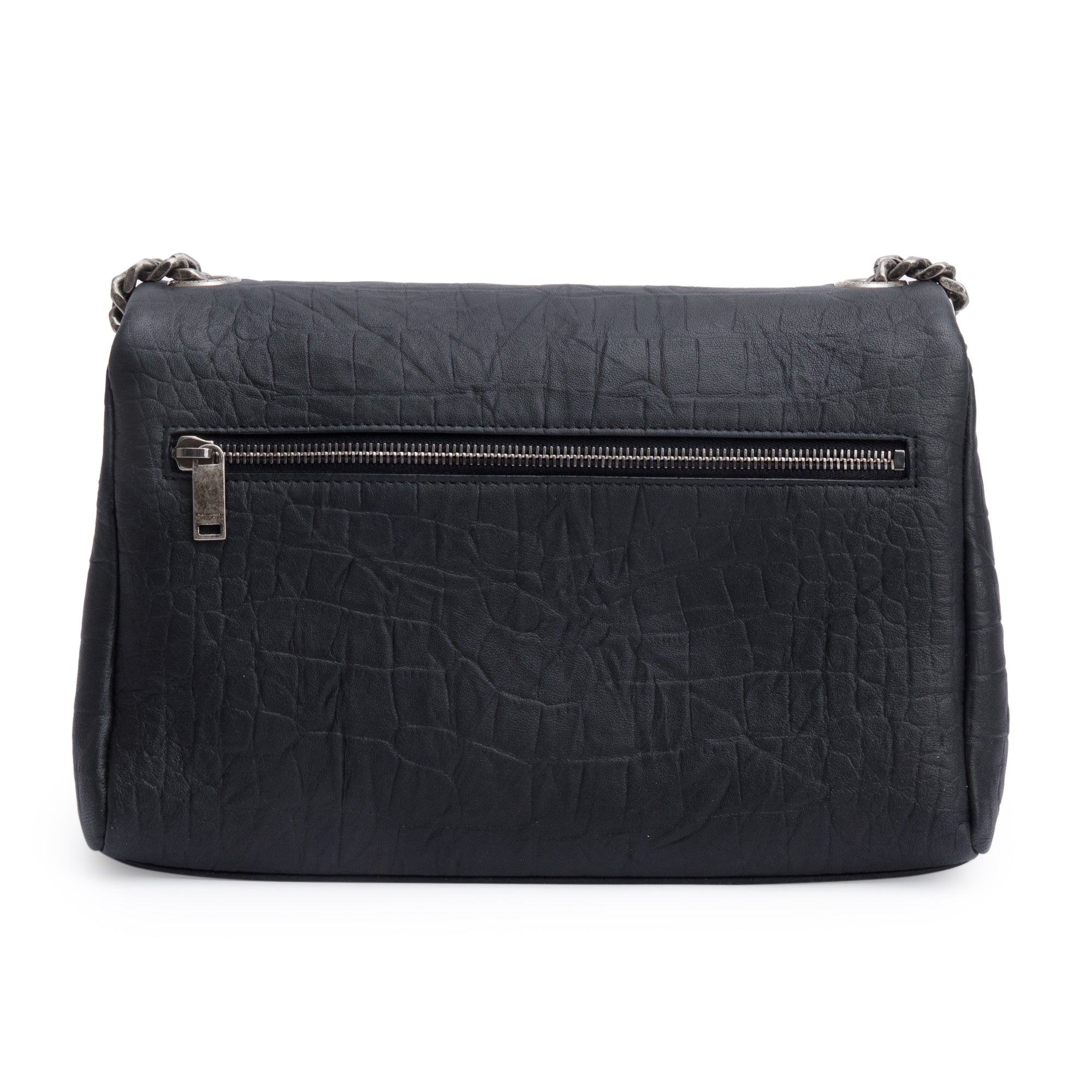 Saint Laurent 2022 Black Crocodile Embossed Calfskin Leather Medium Monogram West Hollywood Fold-Over Bag