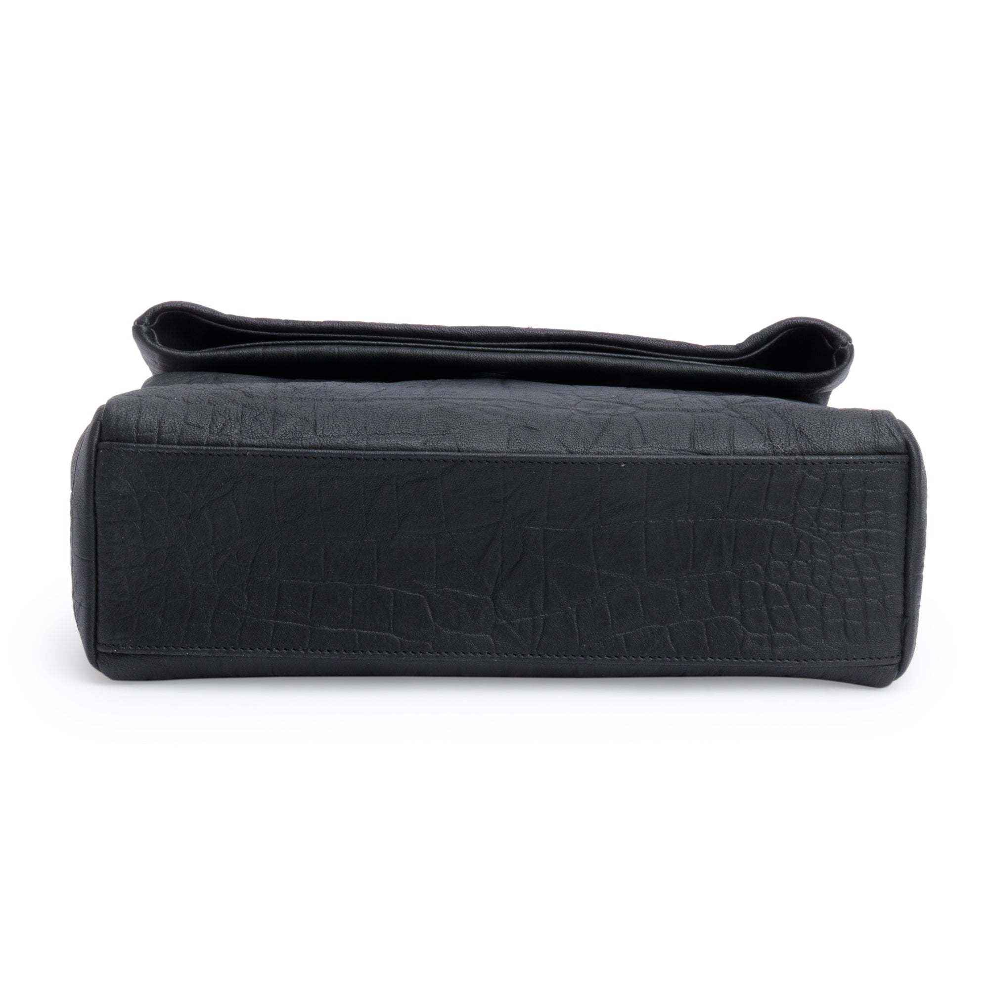 Saint Laurent 2022 Black Crocodile Embossed Calfskin Leather Medium Monogram West Hollywood Fold-Over Bag