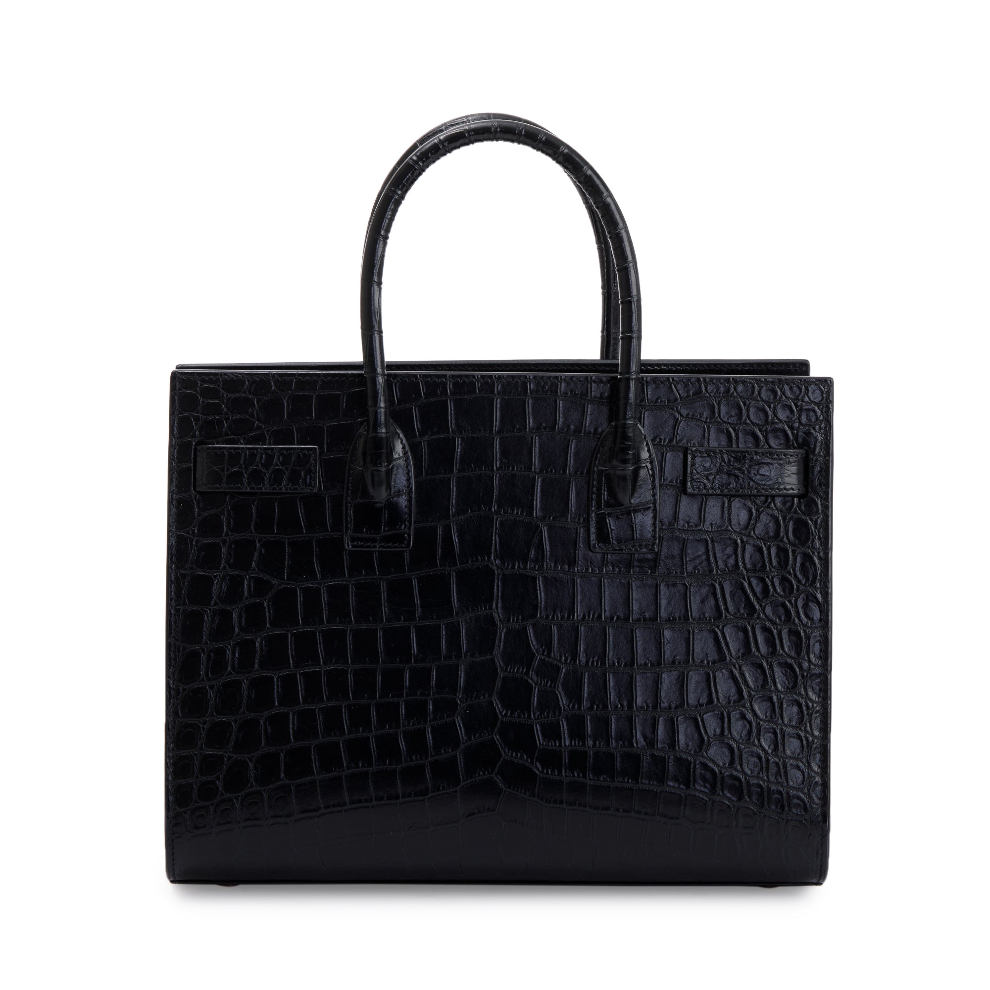 Saint Laurent 2022 Black Crocodile Embossed Leather Baby Sac De Jour w/ Strap & Pouch