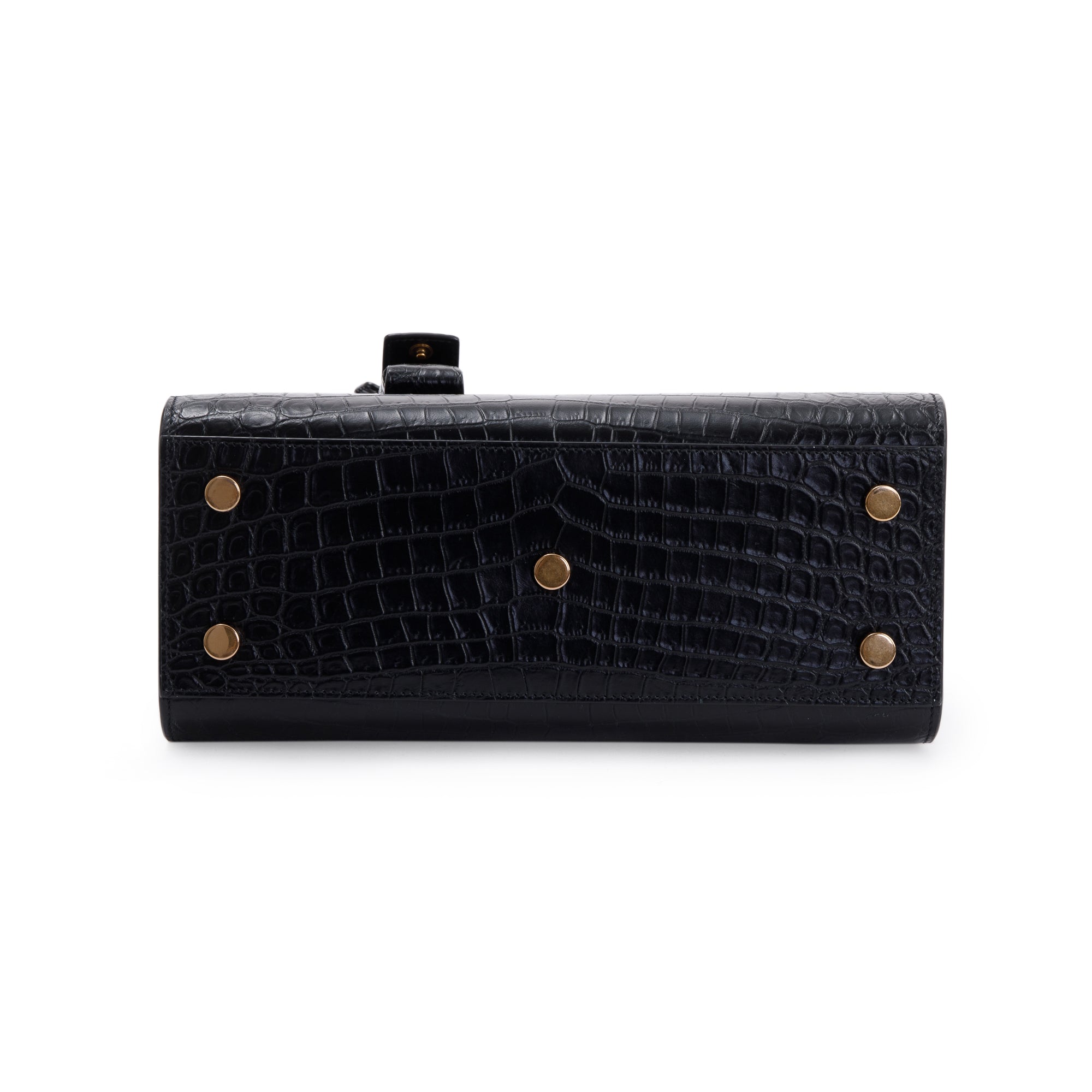 Saint Laurent 2022 Black Crocodile Embossed Leather Baby Sac De Jour w/ Strap & Pouch
