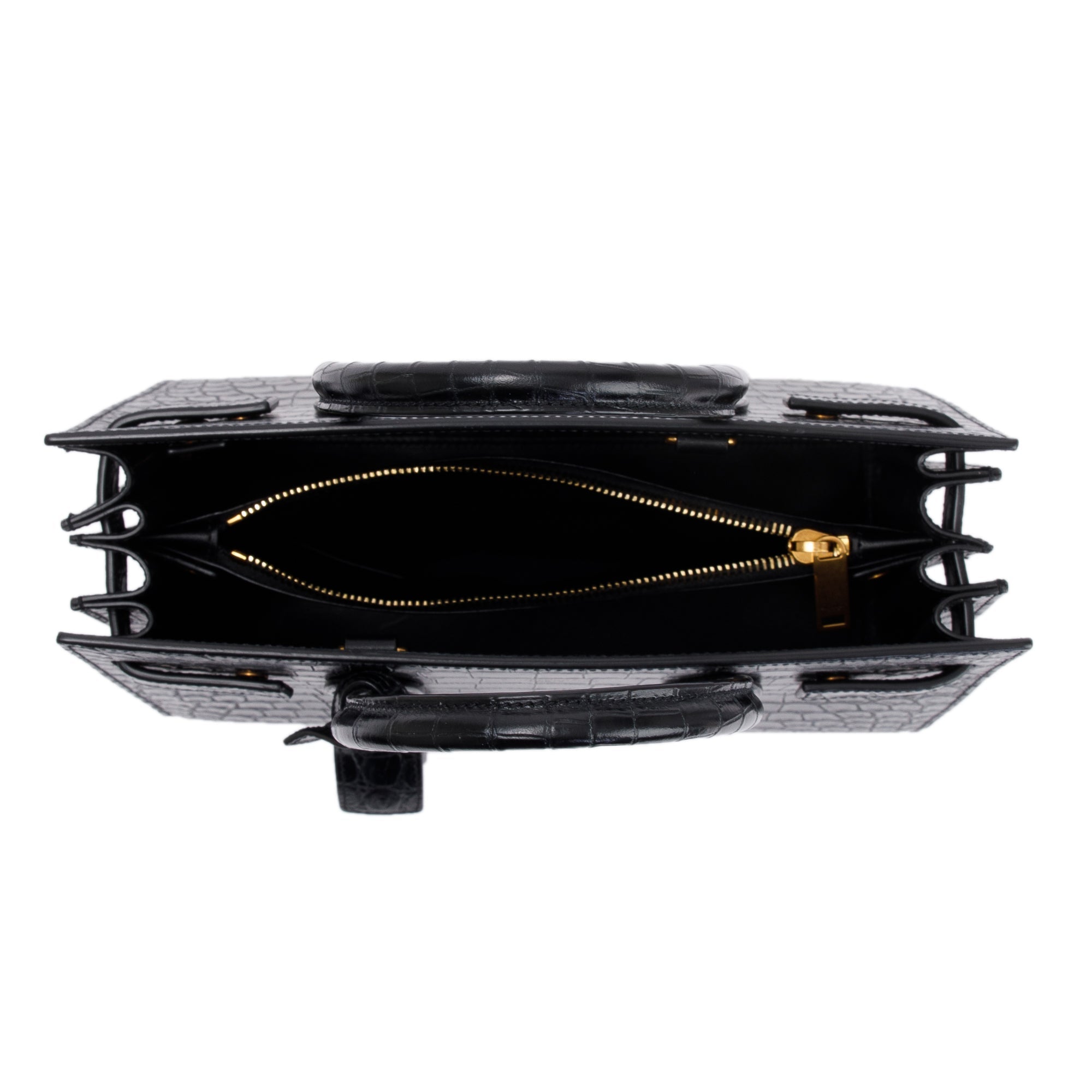 Saint Laurent 2022 Black Crocodile Embossed Leather Baby Sac De Jour w/ Strap & Pouch