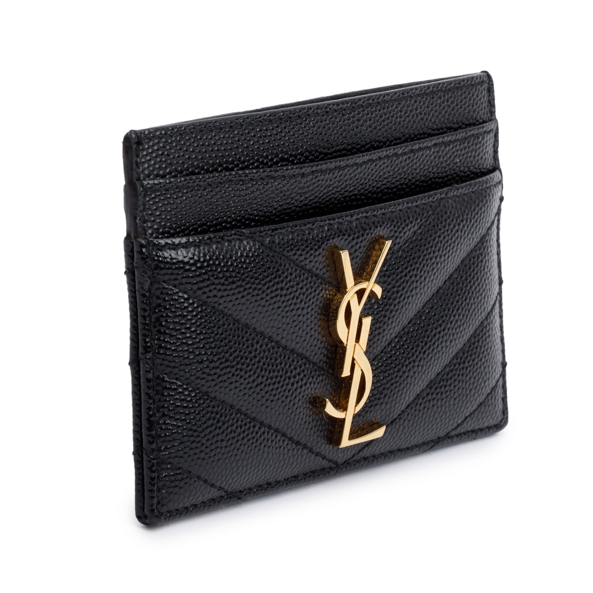 Saint Laurent 2022 Black Grain De Poudre Leather Cassandre Matelasse Card Case w/ Box & Receipt