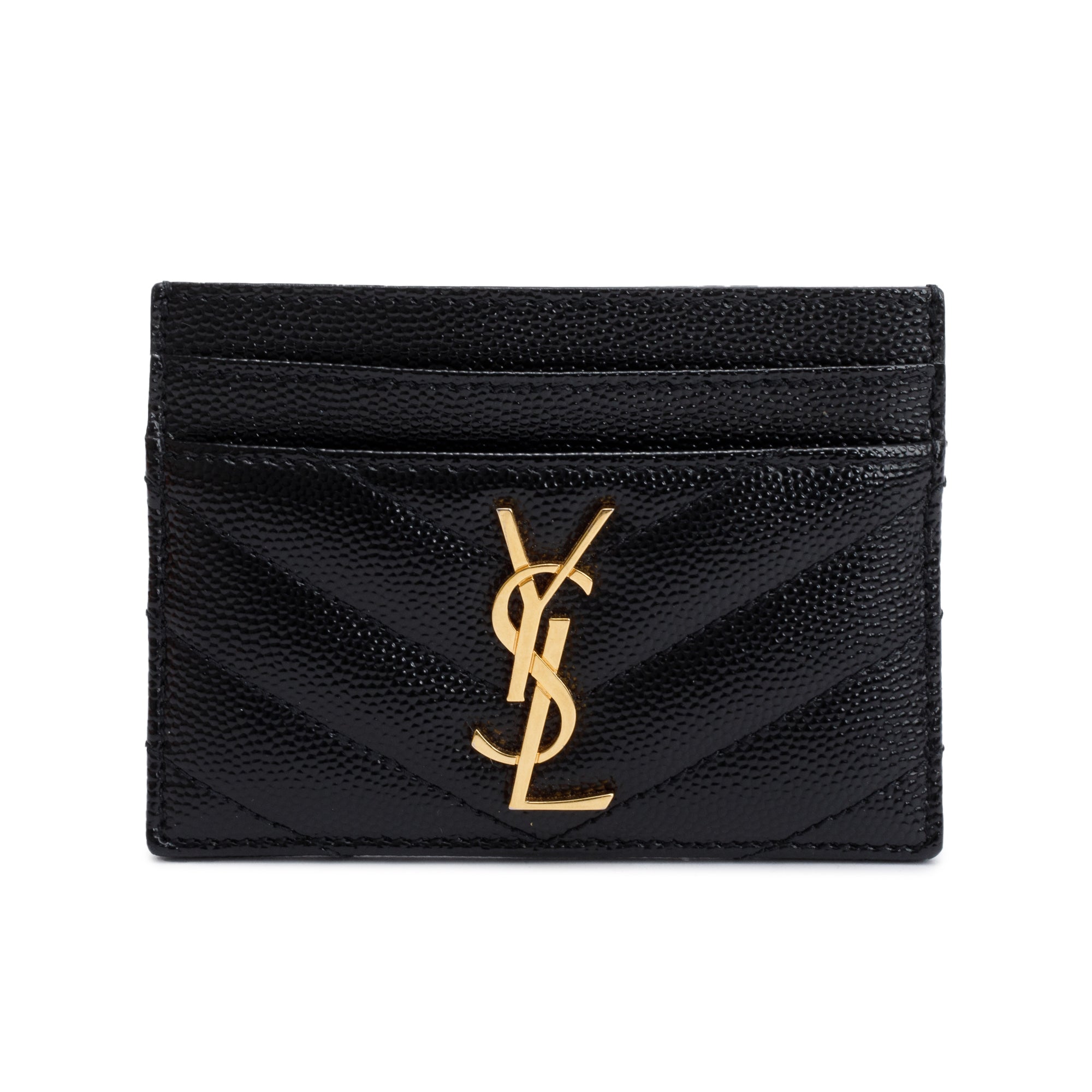 Saint Laurent 2022 Black Grain De Poudre Leather Cassandre Matelasse Card Case w/ Box & Receipt