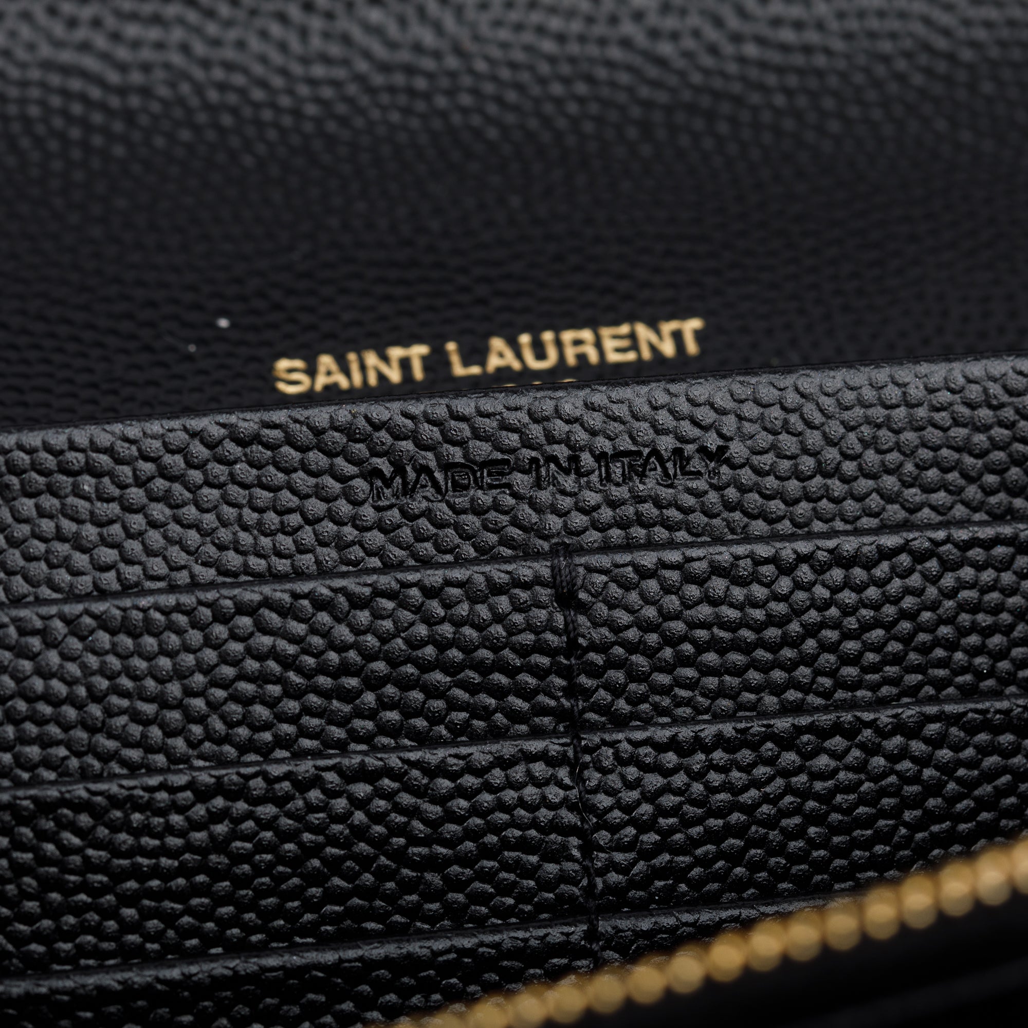 Saint Laurent 2022 Black Grain De Poudre Leather Cassandre Matelasse Large Flap Wallet w/ Box