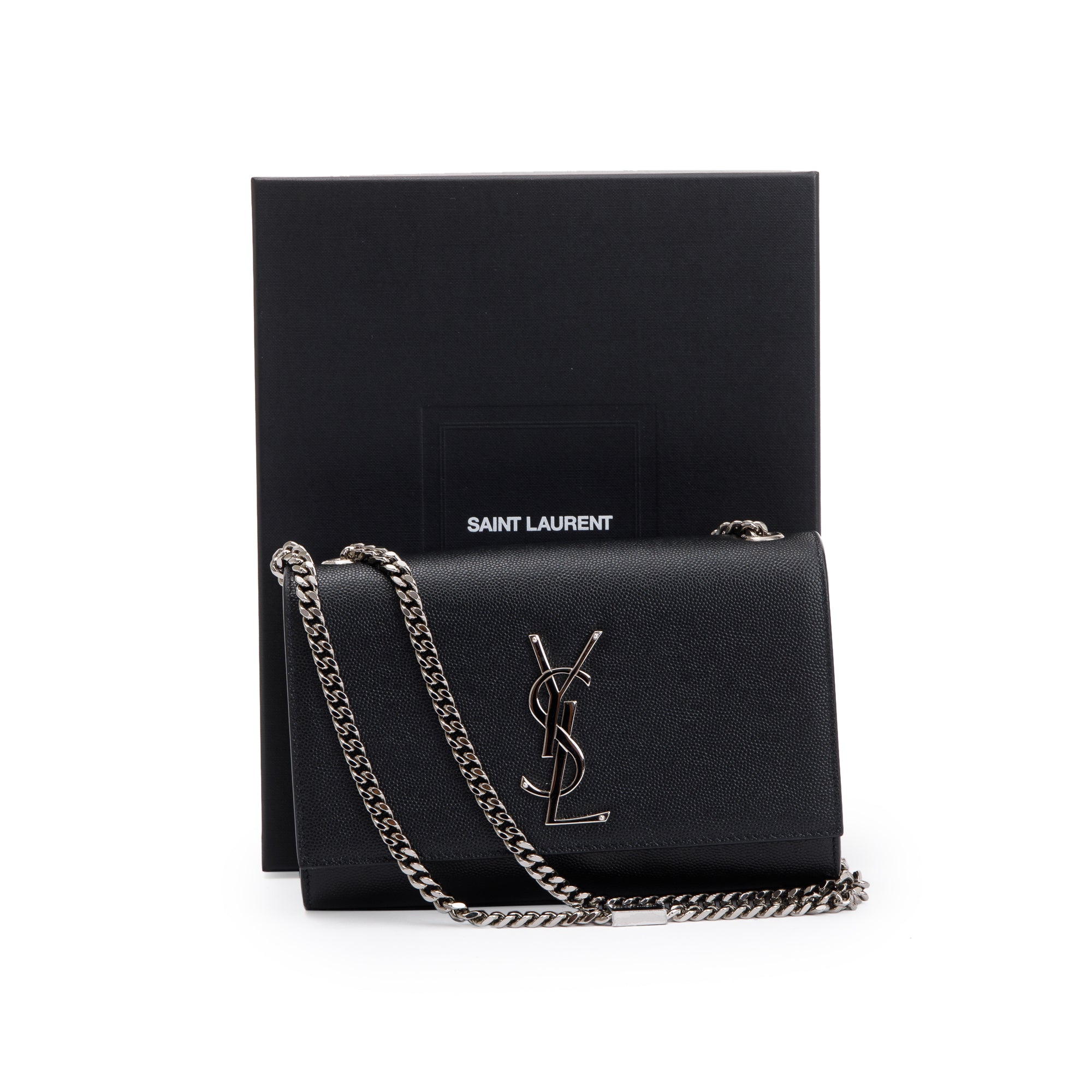 Saint Laurent 2022 Black Grain De Poudre Leather Small Kate Bag w/ Box