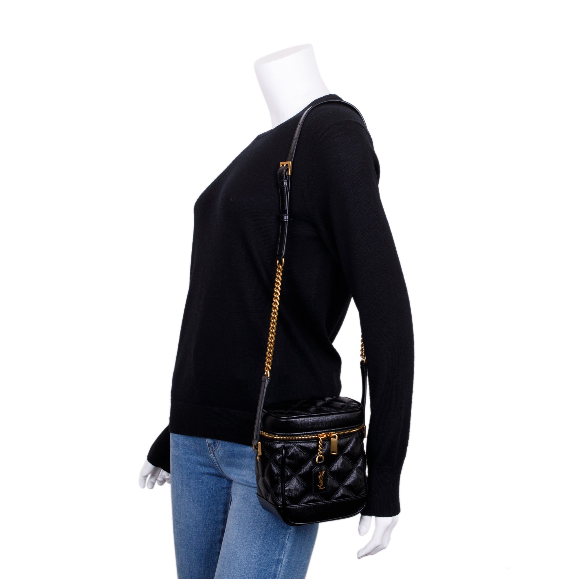 Saint Laurent 2022 Black Grain de Poudre Leather 80's Vanity Bag w/ Box