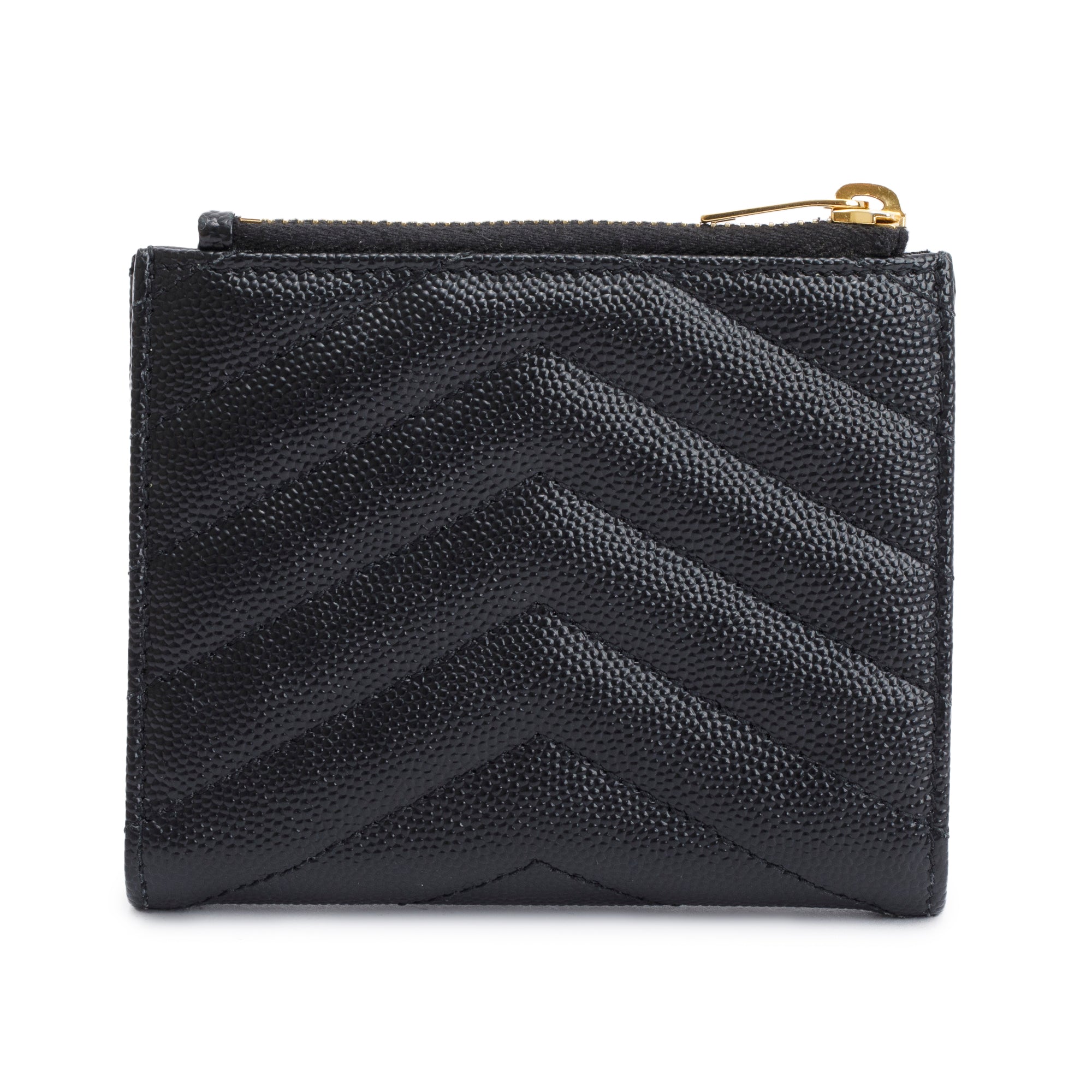 Saint Laurent 2022 Black Grain de Poudre Leather Cassandre Matelasse Bi-Fold Wallet w/ Box