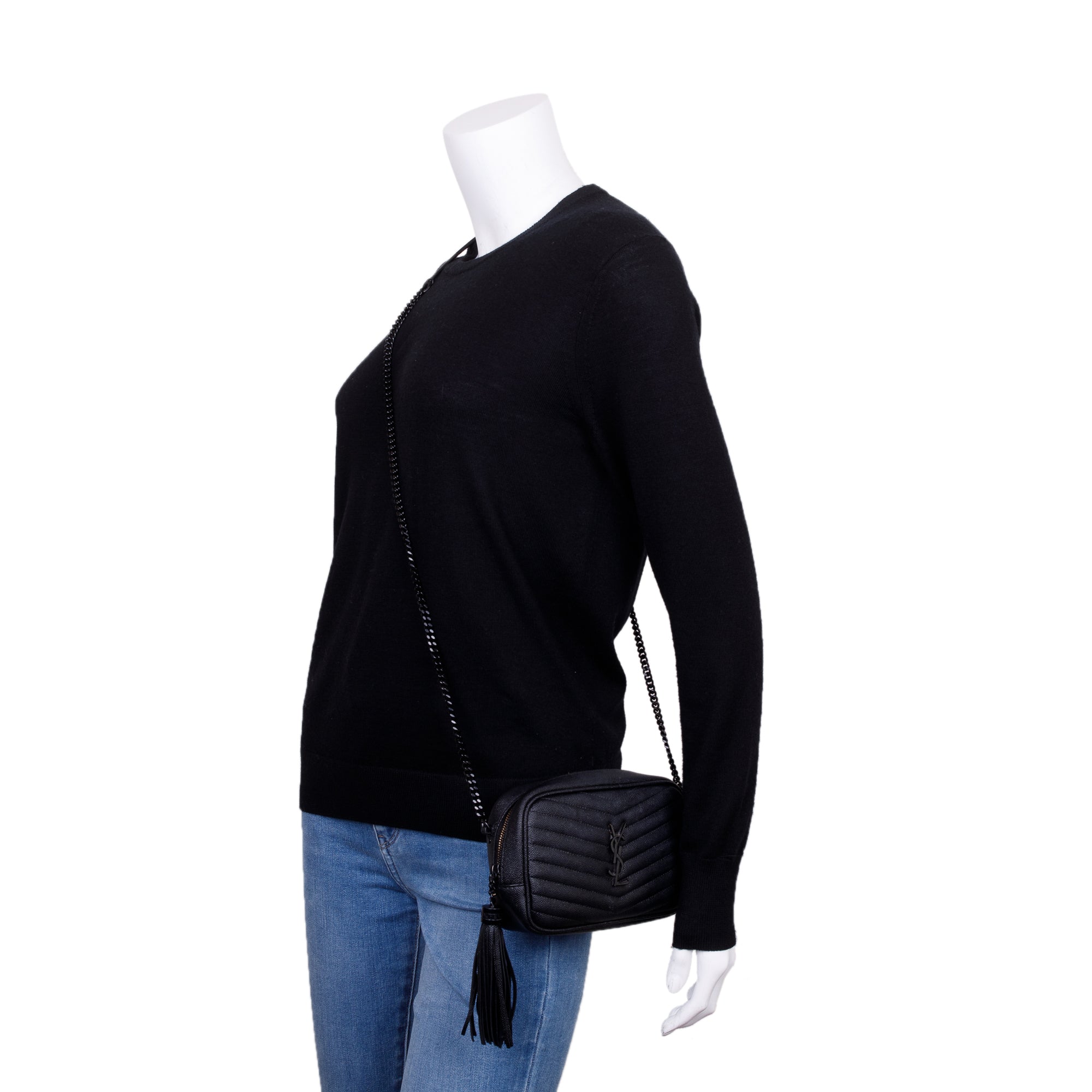 Saint Laurent 2022 Black Grain de Poudre Matelasse Mini Lou Camera Bag w/ Box