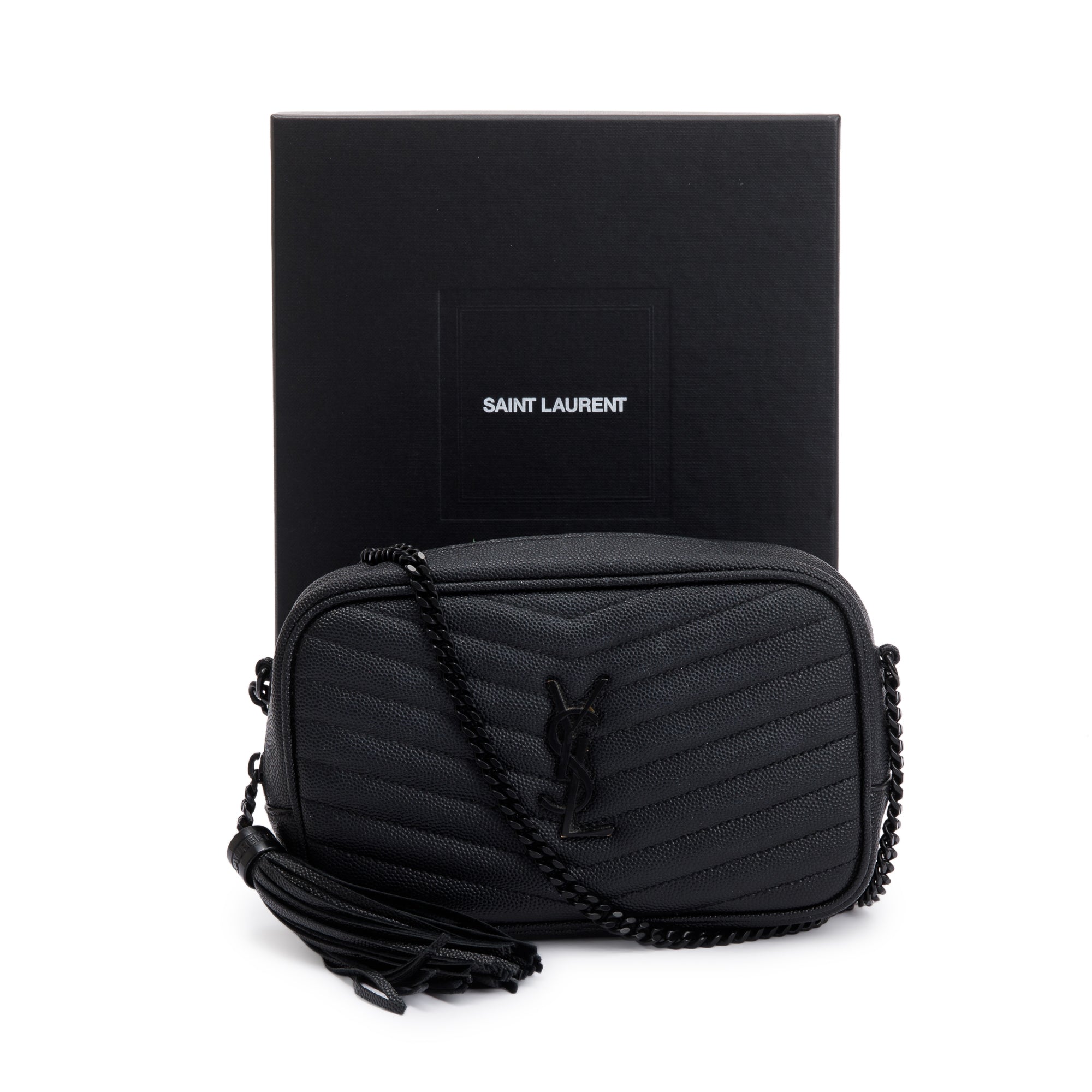 Saint Laurent 2022 Black Grain de Poudre Matelasse Mini Lou Camera Bag w/ Box