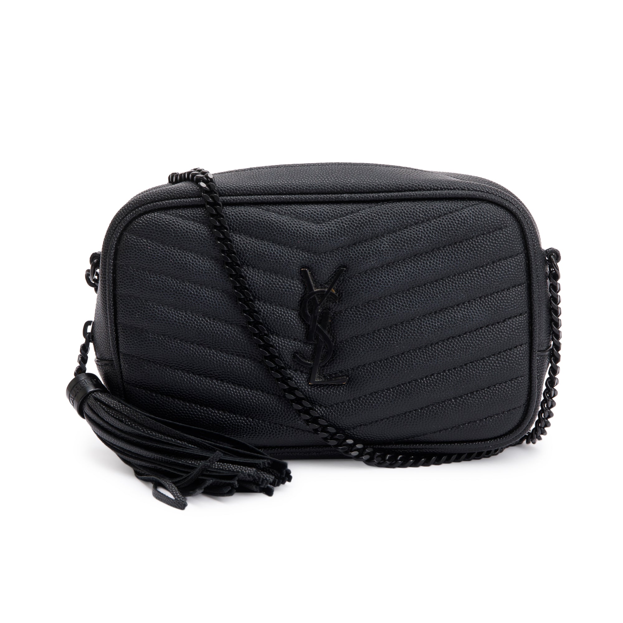 Saint Laurent 2022 Black Grain de Poudre Matelasse Mini Lou Camera Bag w/ Box