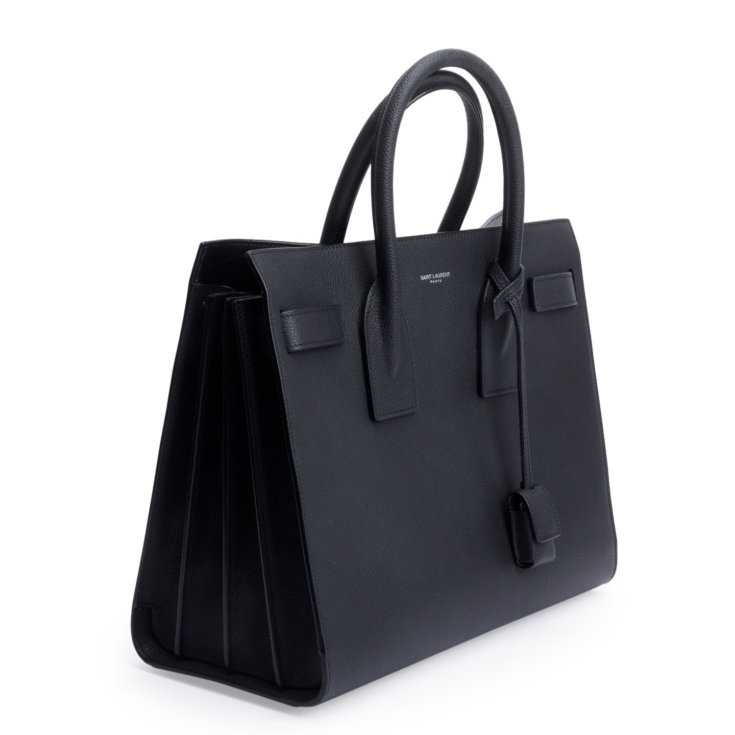 Saint Laurent 2022 Black Grained Calfskin Leather Small Sac De Jour w/ Strap
