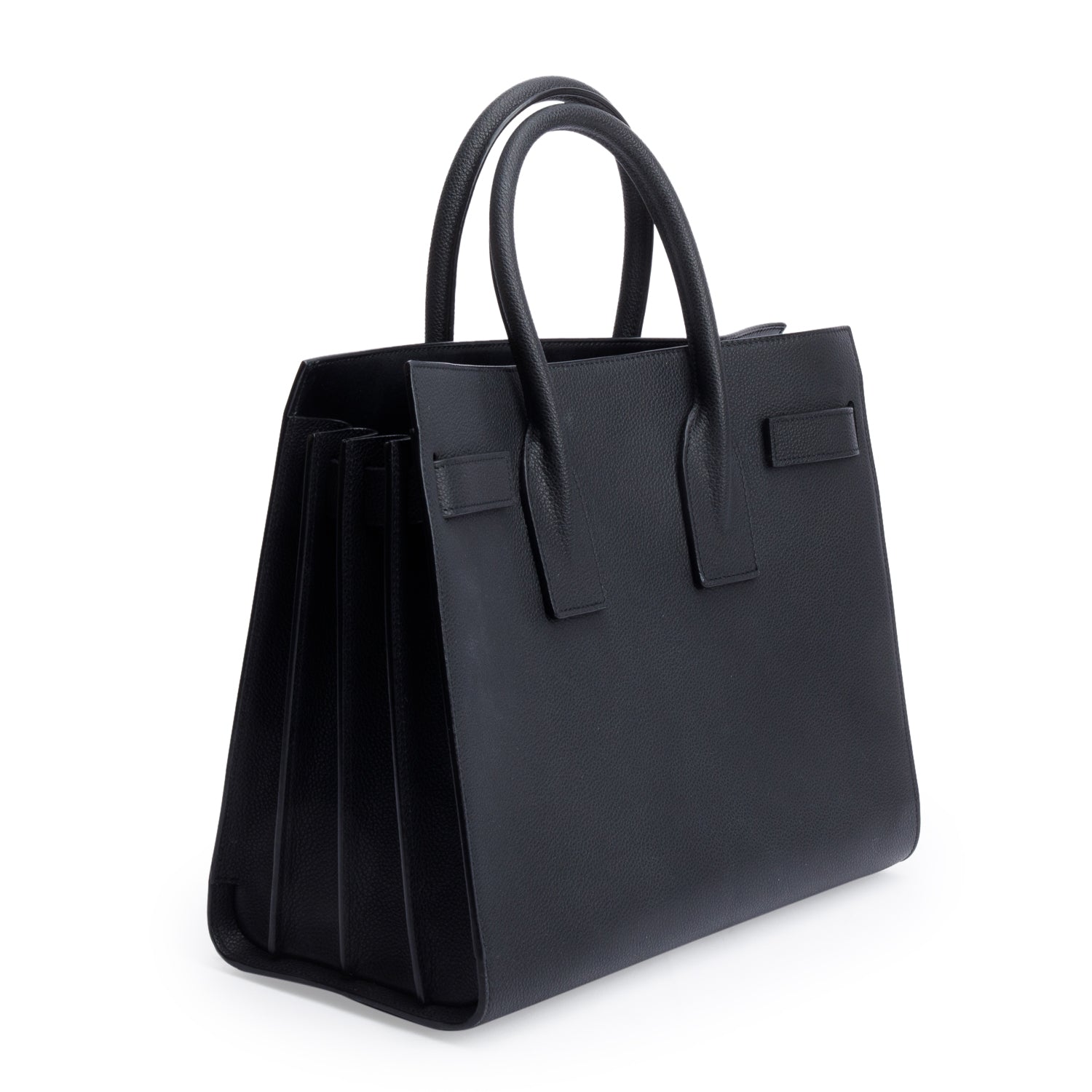 Saint Laurent 2022 Black Grained Calfskin Leather Small Sac De Jour w/ Strap