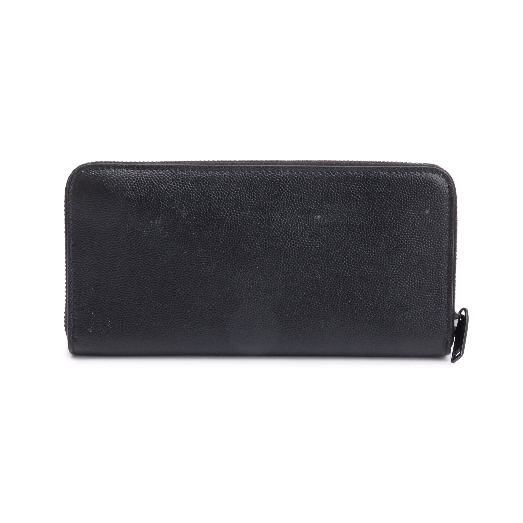 Saint Laurent 2022 Black Grained De Poudre Cassandre Zip Around Wallet w/ Box