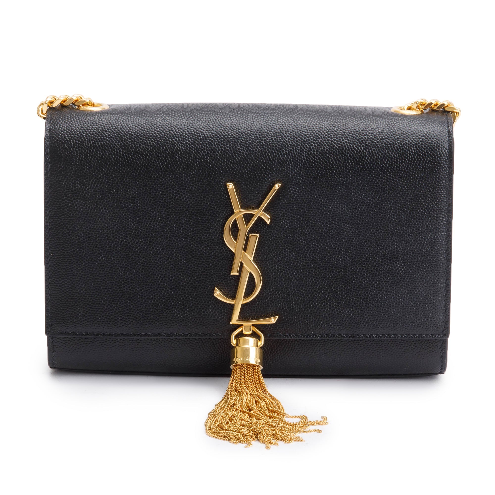 Saint Laurent 2022 Black Grained De Poudre Leather Small Kate Tassel Bag w/ Box