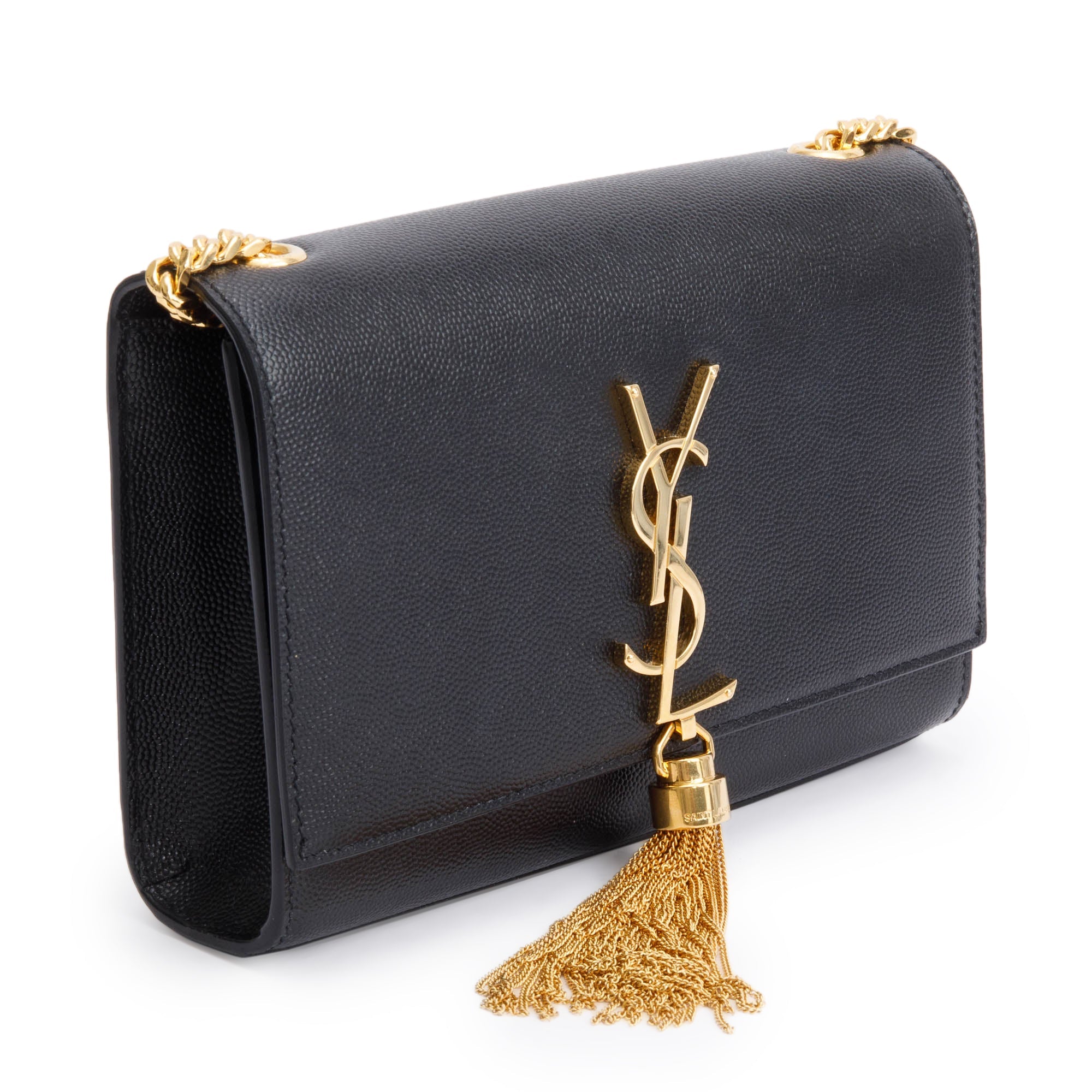 Saint Laurent 2022 Black Grained De Poudre Leather Small Kate Tassel Bag w/ Box