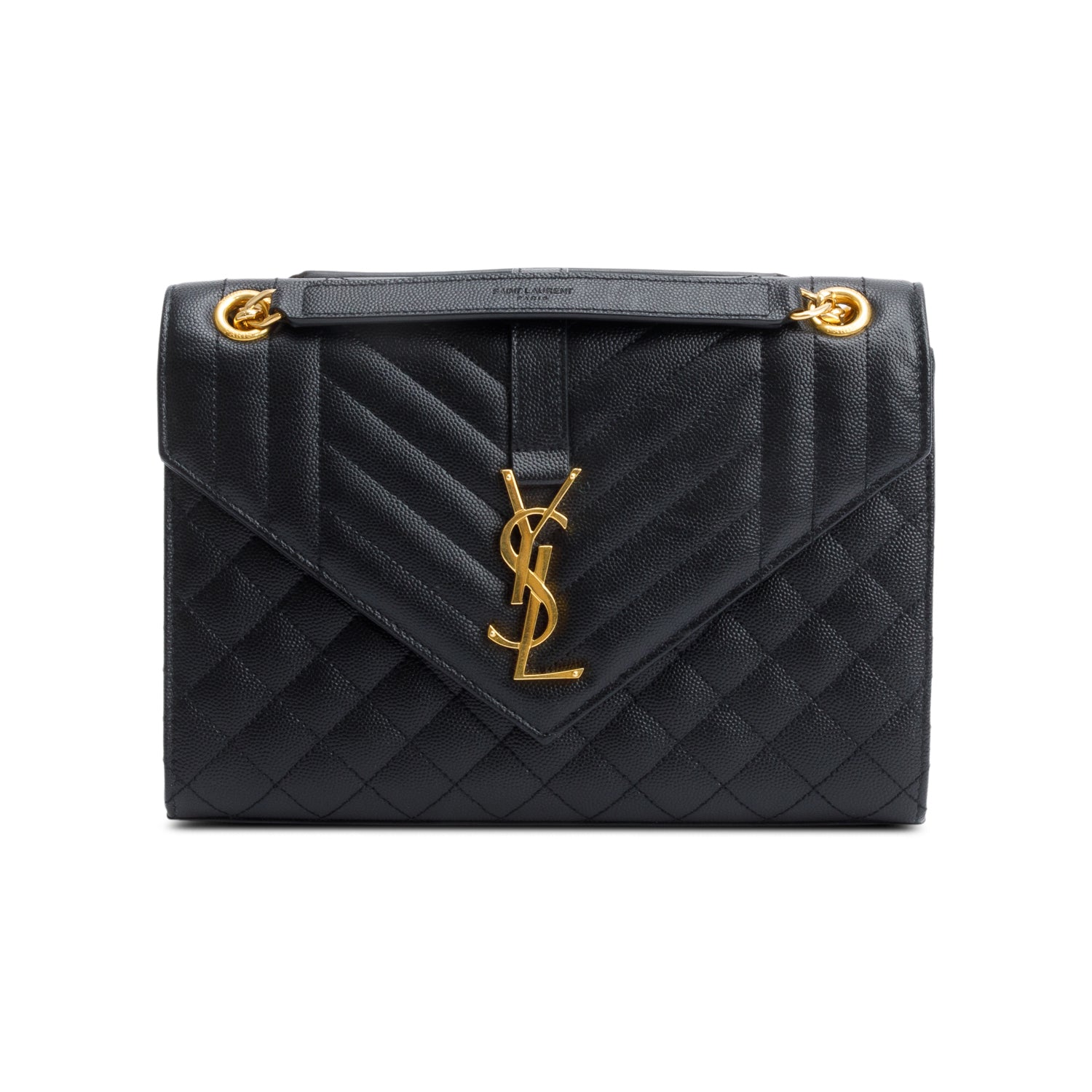 Saint Laurent 2022 Black Grained De Poudre Medium Envelope Shoulder Bag