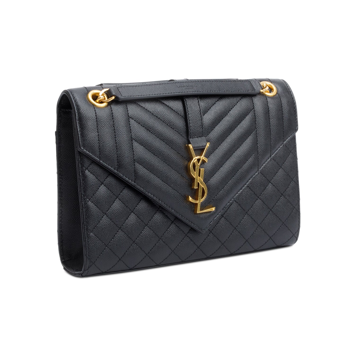 Saint Laurent 2022 Black Grained De Poudre Medium Envelope Shoulder Bag