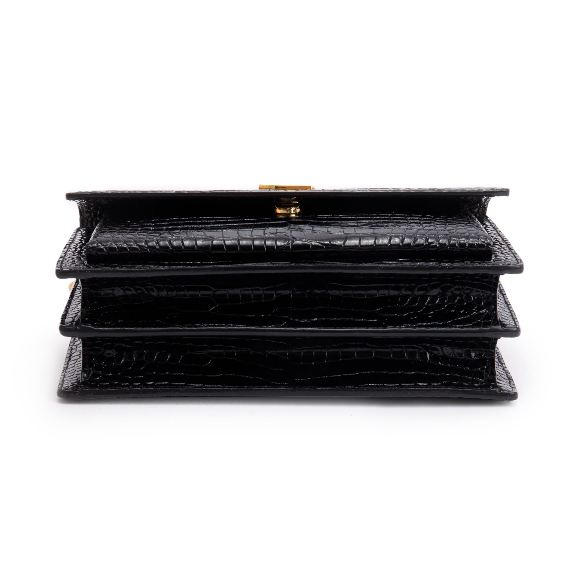 Saint Laurent 2022 Black Medium Crocodile Embossed Sunset Bag w/ Box & Receipt