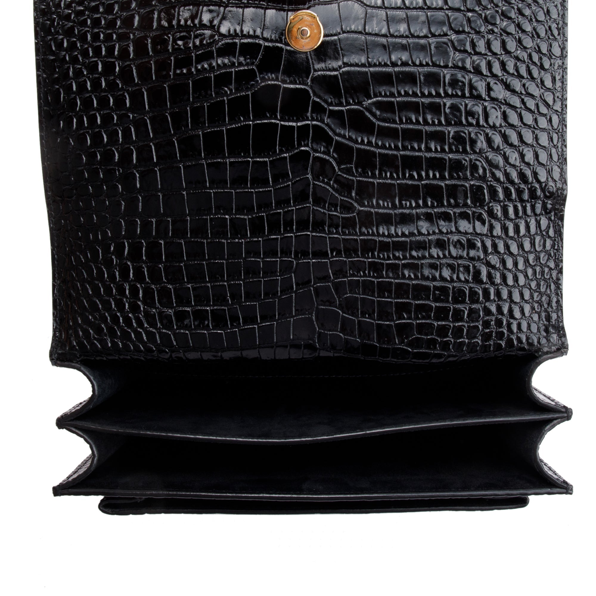 Saint Laurent 2022 Black Medium Crocodile Embossed Sunset Bag w/ Box & Receipt