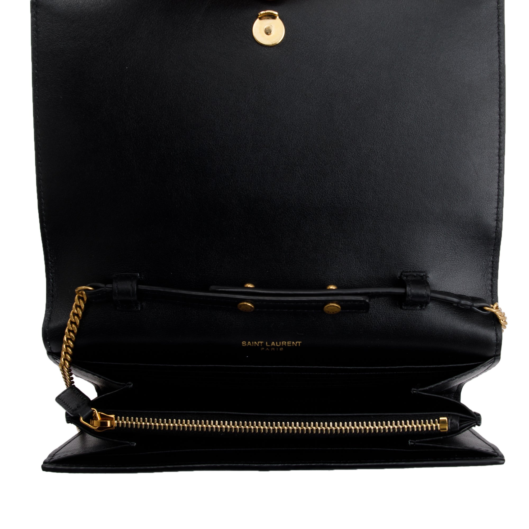 Saint Laurent 2022 Black Python Embossed Patent Leather Chain Wallet