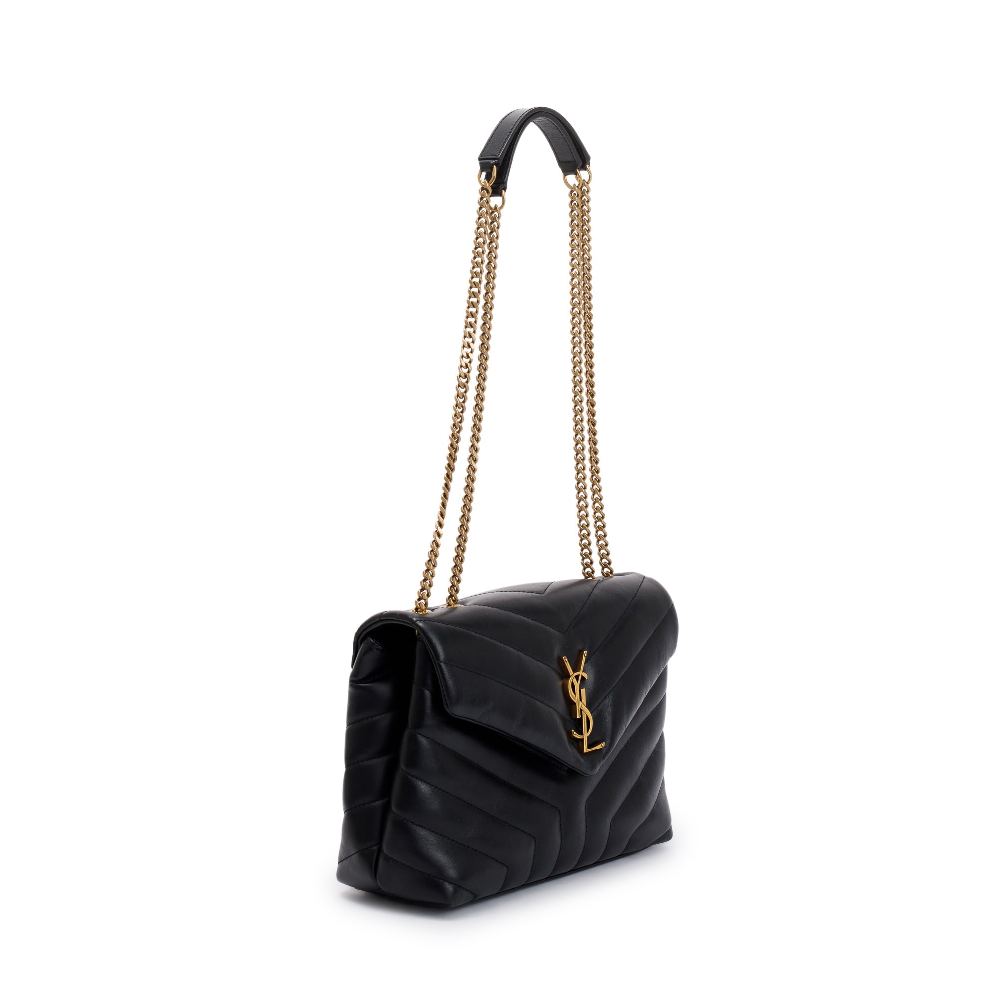 Saint Laurent 2022 Black Quilted Calfskin Leather Small Loulou Shoulder Bag w/ Box