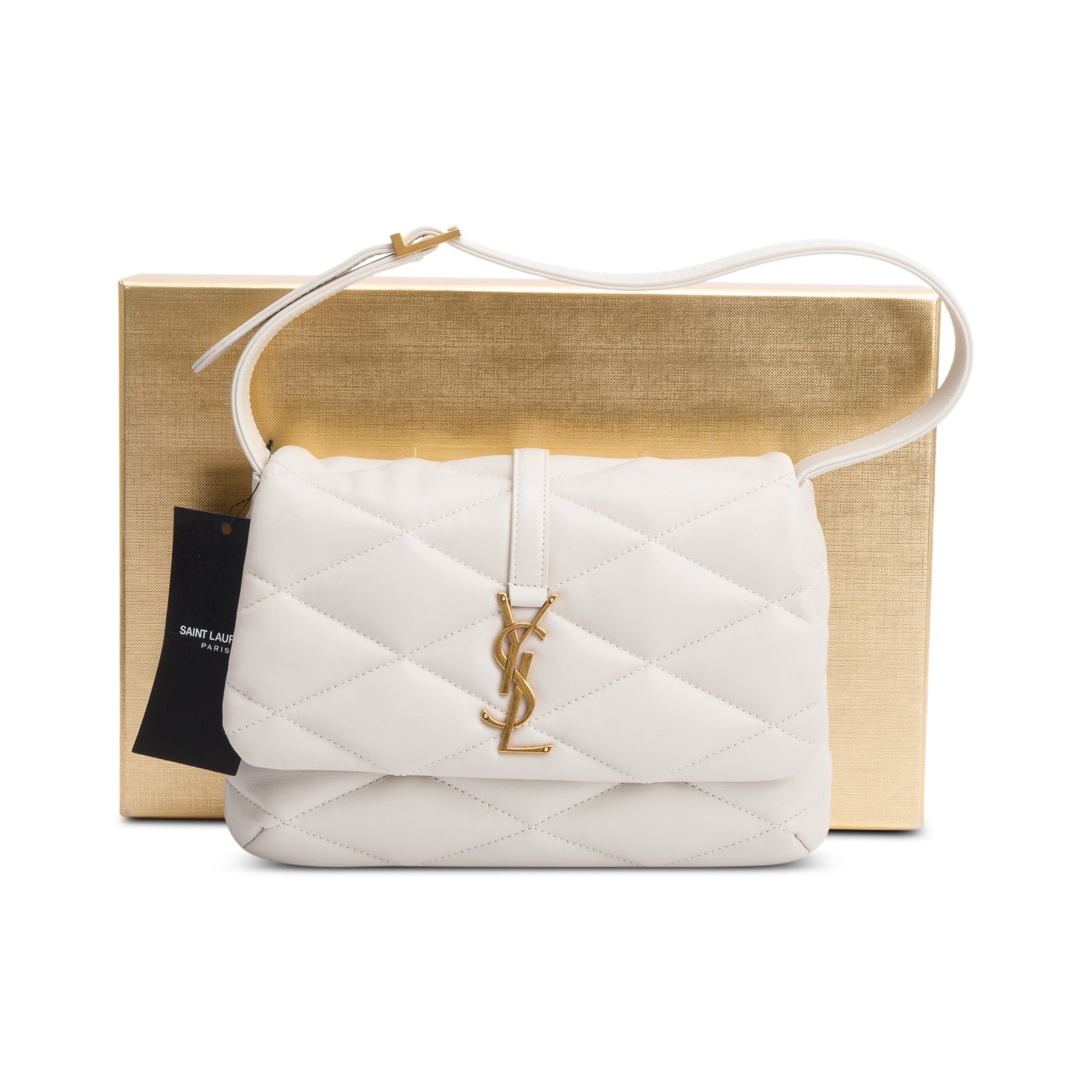 Saint Laurent 2022 Crema Soft Quilted Leather Le 57 Diamond Shoulder Bag w/ Box