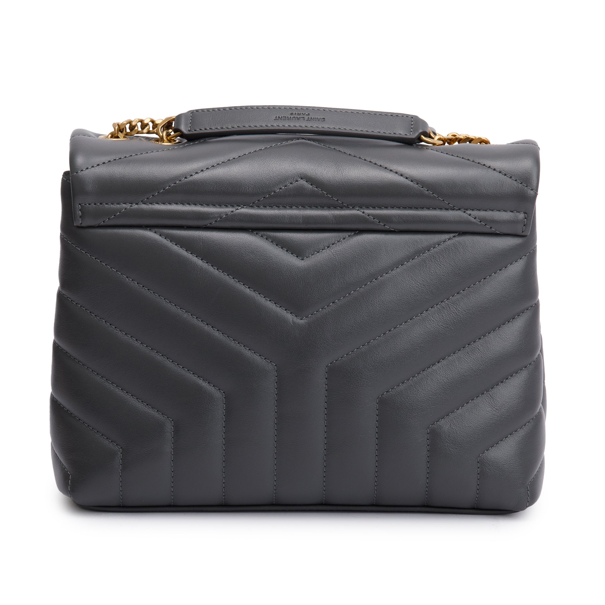 Saint Laurent 2022 Grey Calfskin Leather Small Loulou Monogram Shoulder Bag