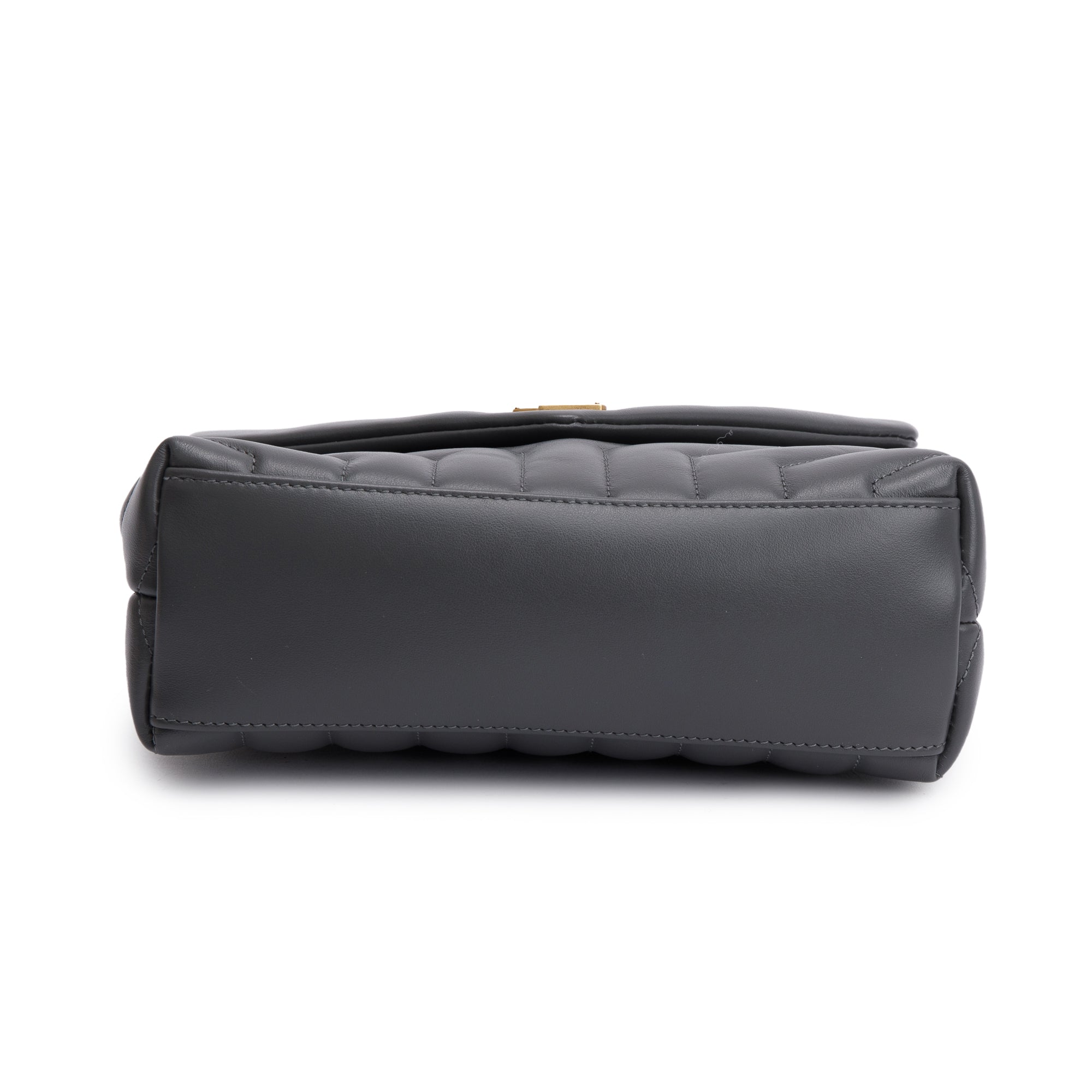 Saint Laurent 2022 Grey Calfskin Leather Small Loulou Monogram Shoulder Bag